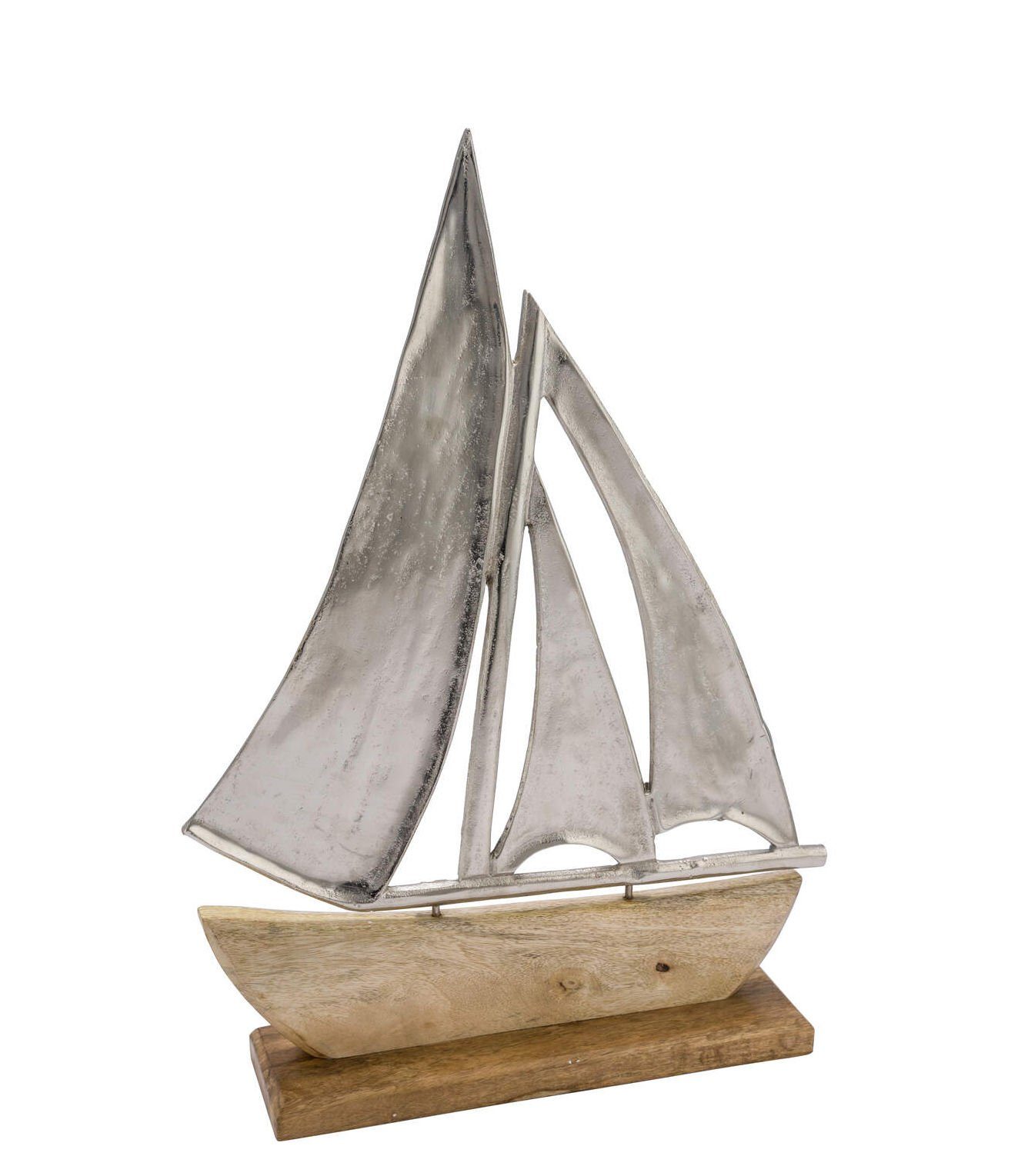 Spetebo Dekoobjekt Alu Boot Aufsteller maritim - 20 cm / klein, Mango Holz Tisch Figur Küsten Deko