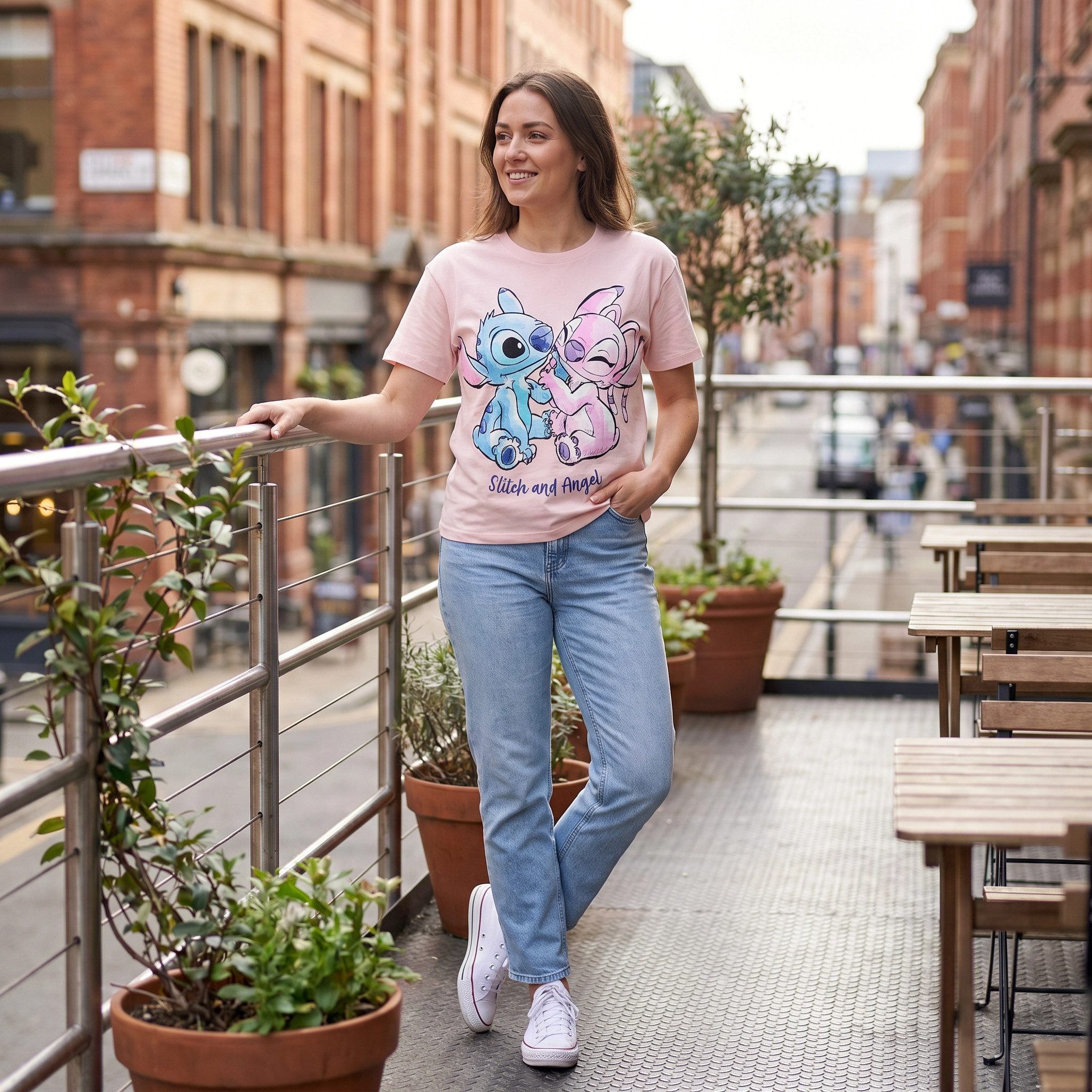 Disney Print-Shirt Disney Stitch Angel Damen kurzarm T-Shirt Shirt S-XL 100% Baumwolle