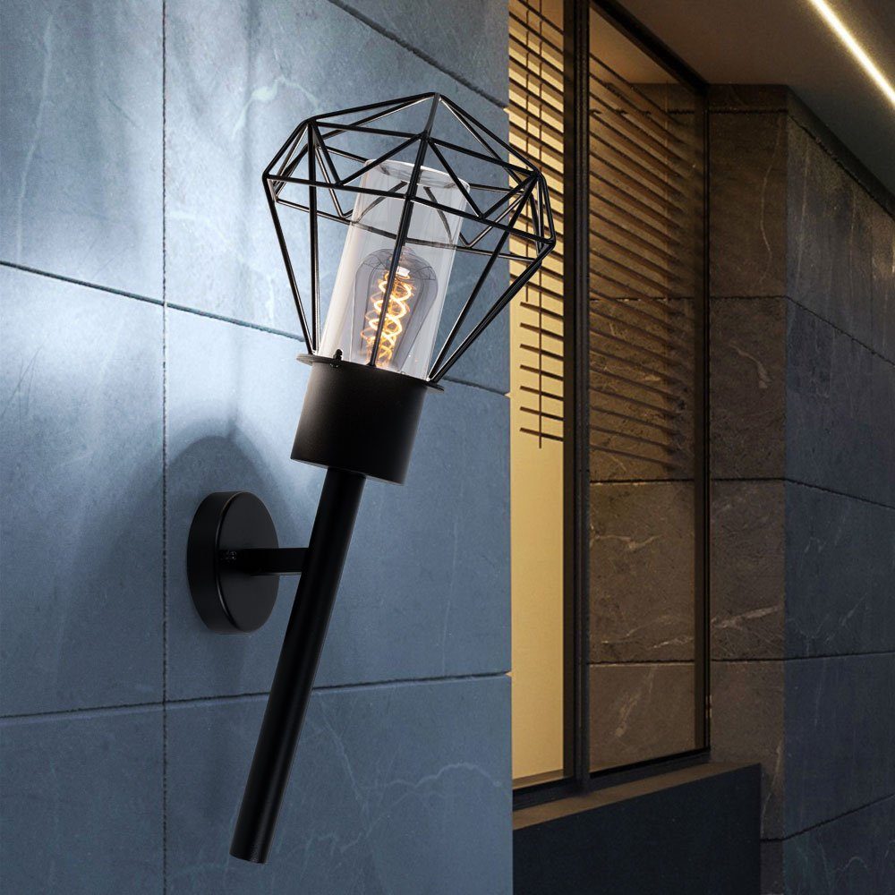 GLOBO LIGHTING Außen-Wandleuchte, Leuchtmittel nicht inklusive, Außenleuchte Wandleuchte IP44 Gartenlampe Fackel schwarz Vintage