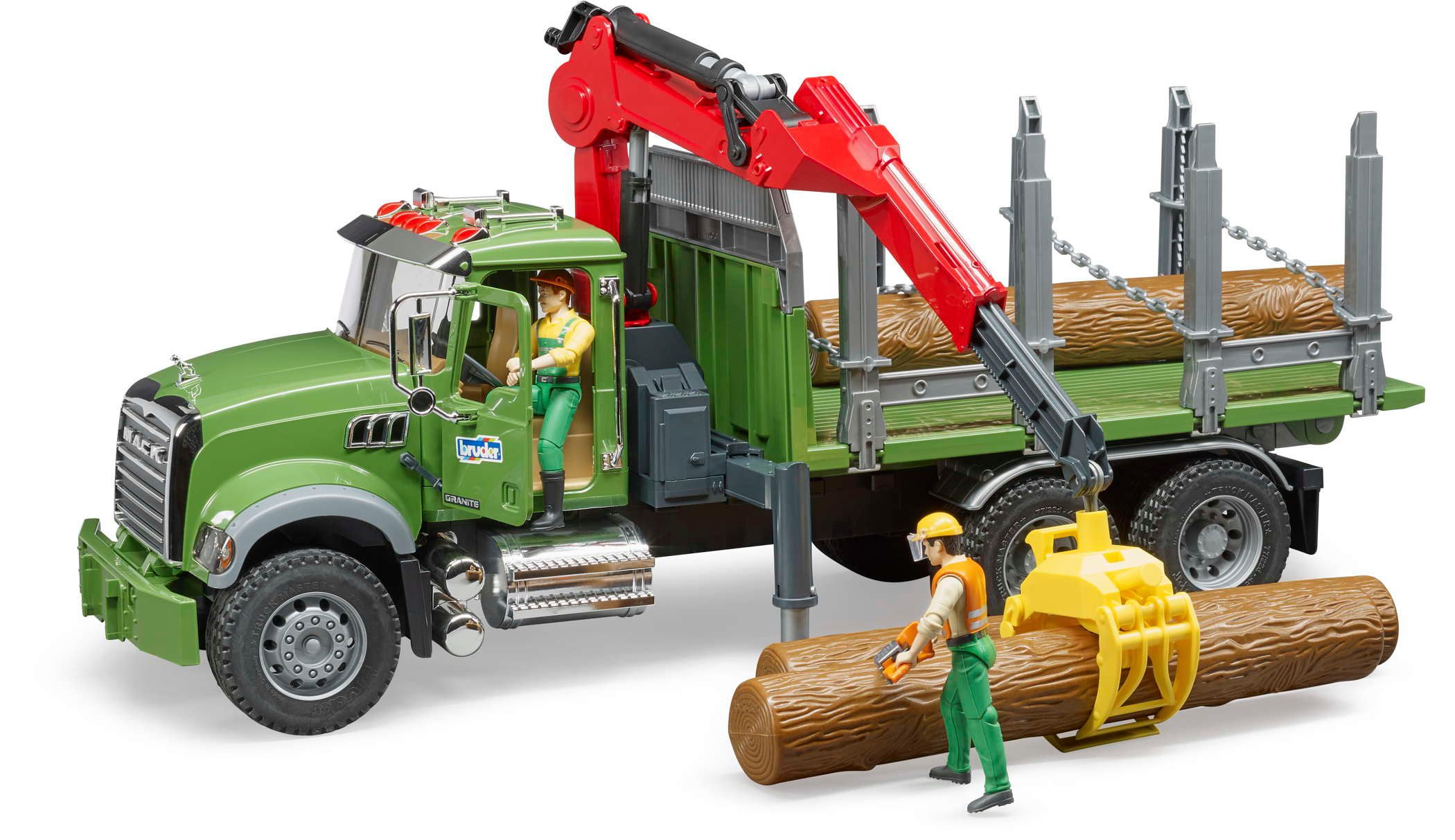 Bruder® Spielzeug-Kran MACK Granite Holztransport-LKW Ladekran, Greifer, 3 günstig online kaufen