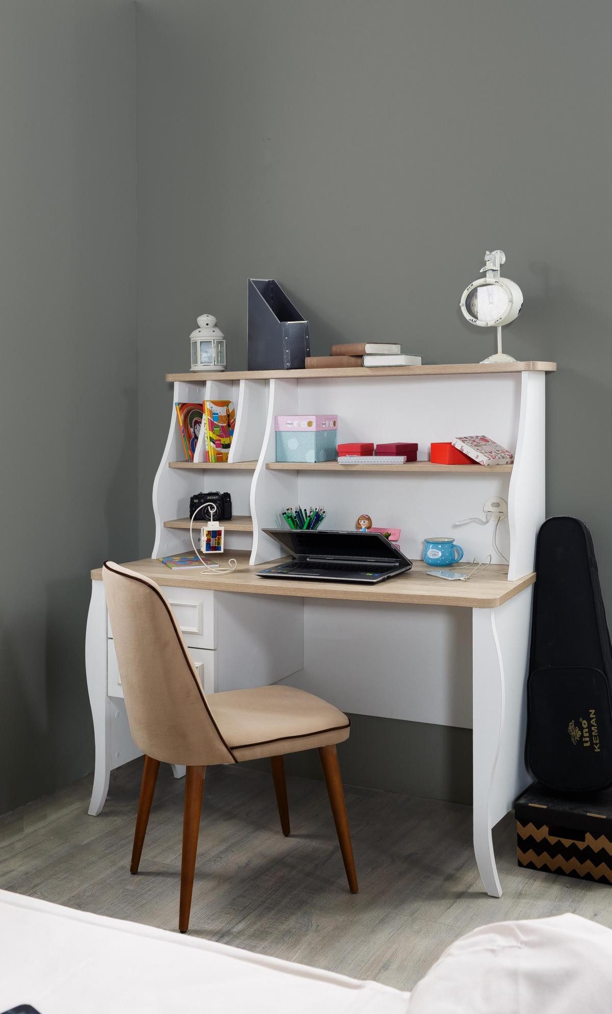 JVmoebel Kinderschreibtisch Weißer Designer Tisch aus Holz mit Schubladen und Einlegeböden, Made in Europa