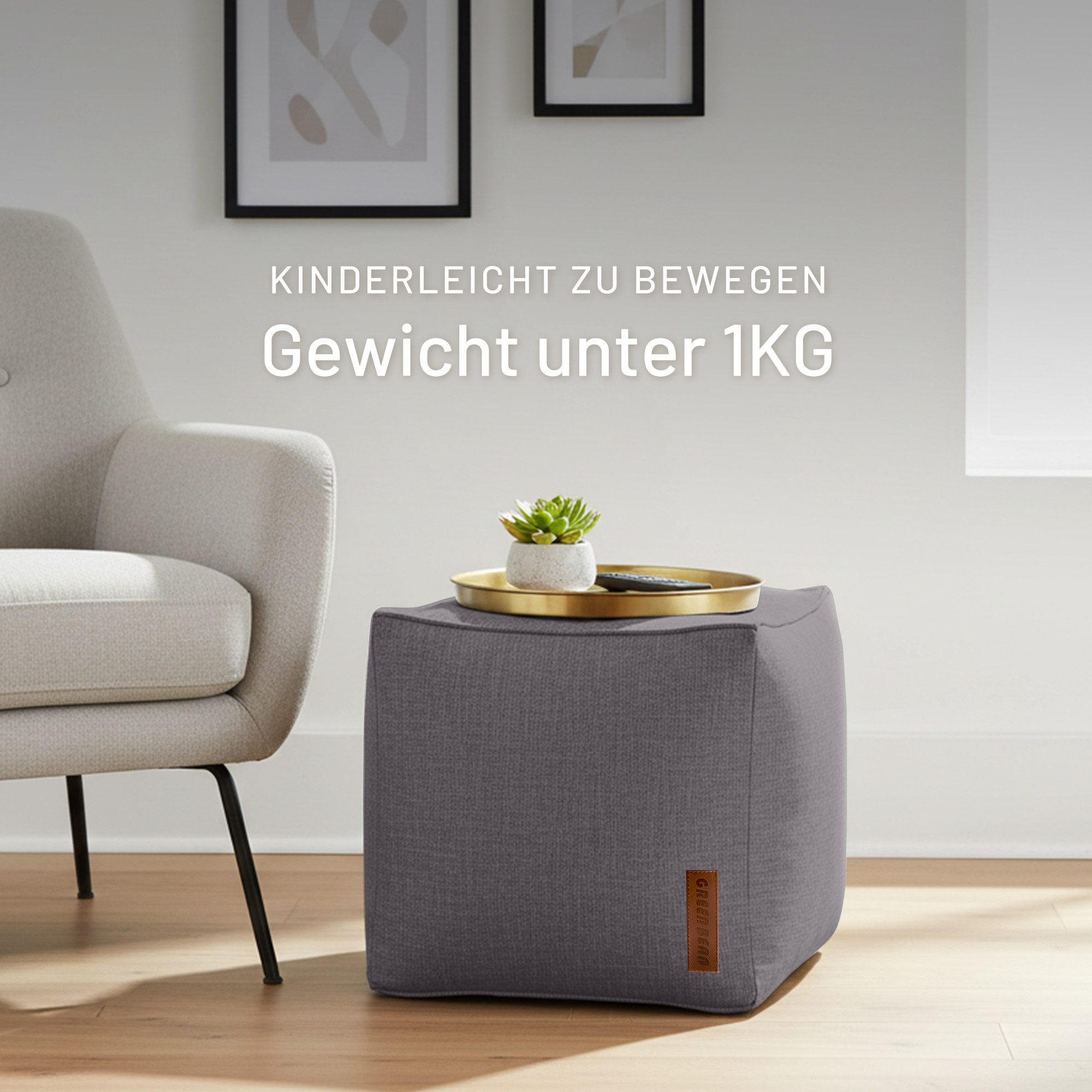 Green Bean Pouf Cube Linen (Indoor Sitzhocker Sitzkissen Fußhocker Relax-Sessel, Made in Germany), die ideale Ergänzung zum Sitzsack