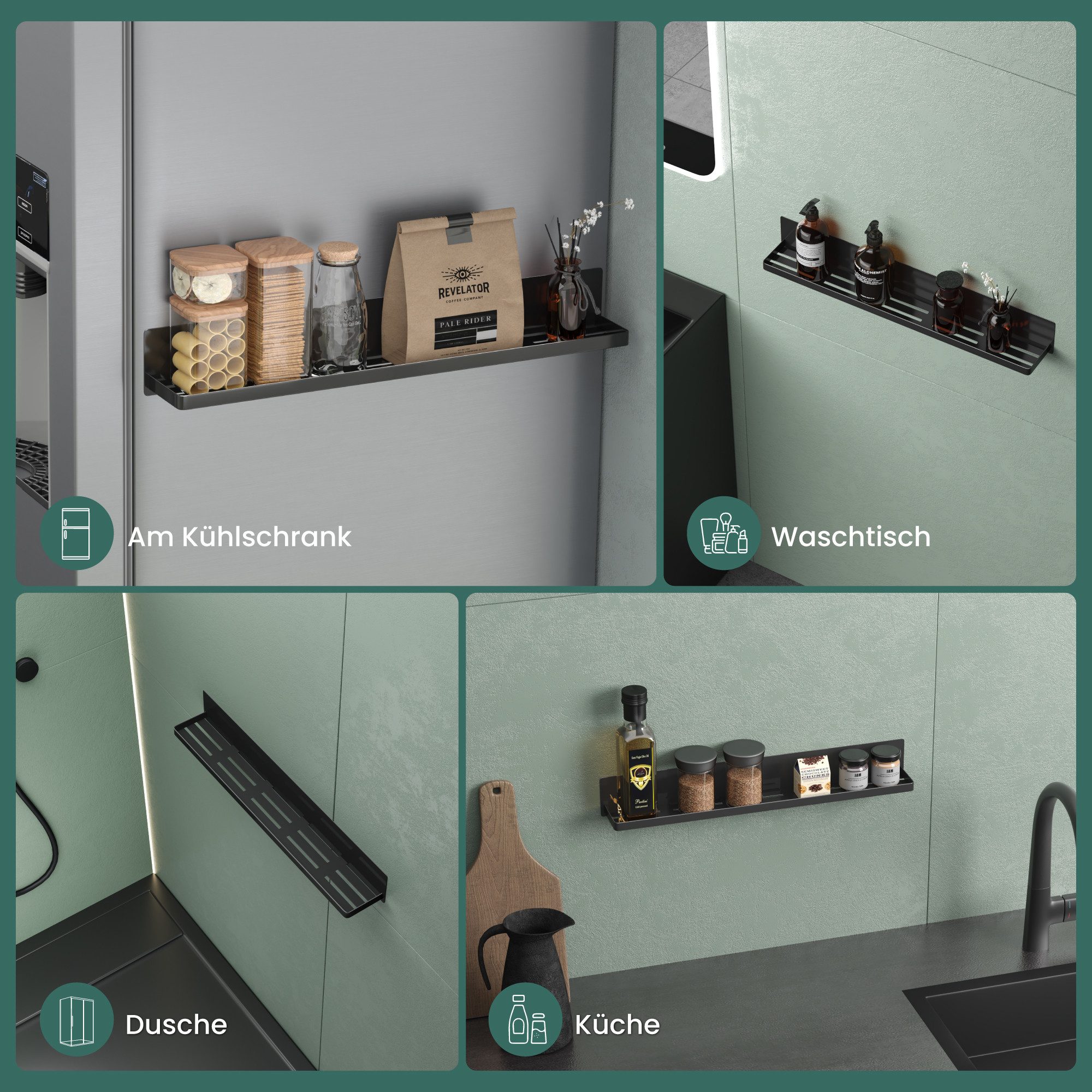 Mai & Mai Duschablage Duschregal selbstklebende Badezimmerablage zur Wandmontage Reglo-01, Magnetisch, Pulverbeschichtet