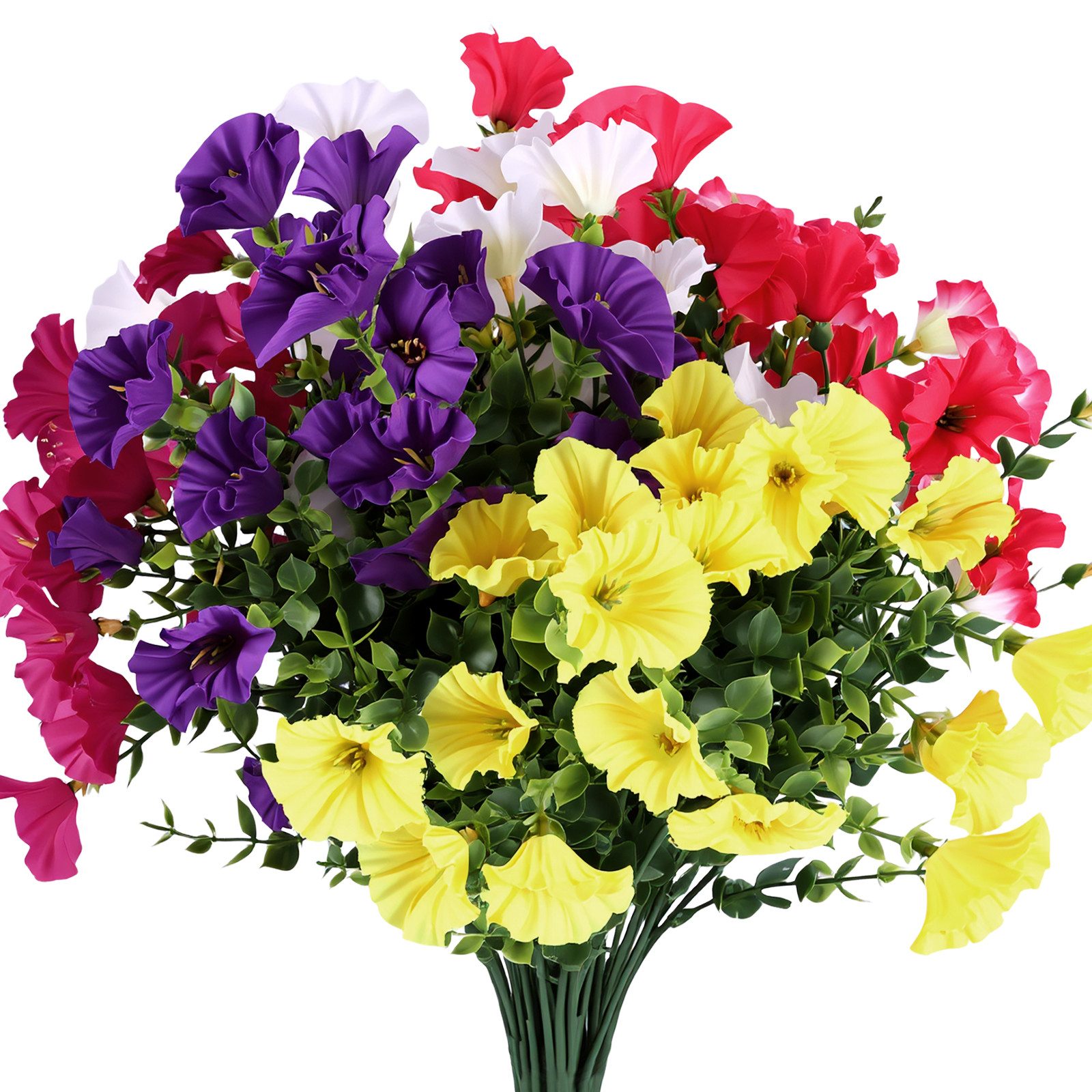 Kunstblumenstrauß 12 Bündel künstliche Blumen wie echt, UV‑beständig, pflegeleicht Prunkwinde / Stiefmütterchen, BlingBin, Höhe 35 cm, Kunstpflanzen für Außenbereich, Balkon und Balkonkasten