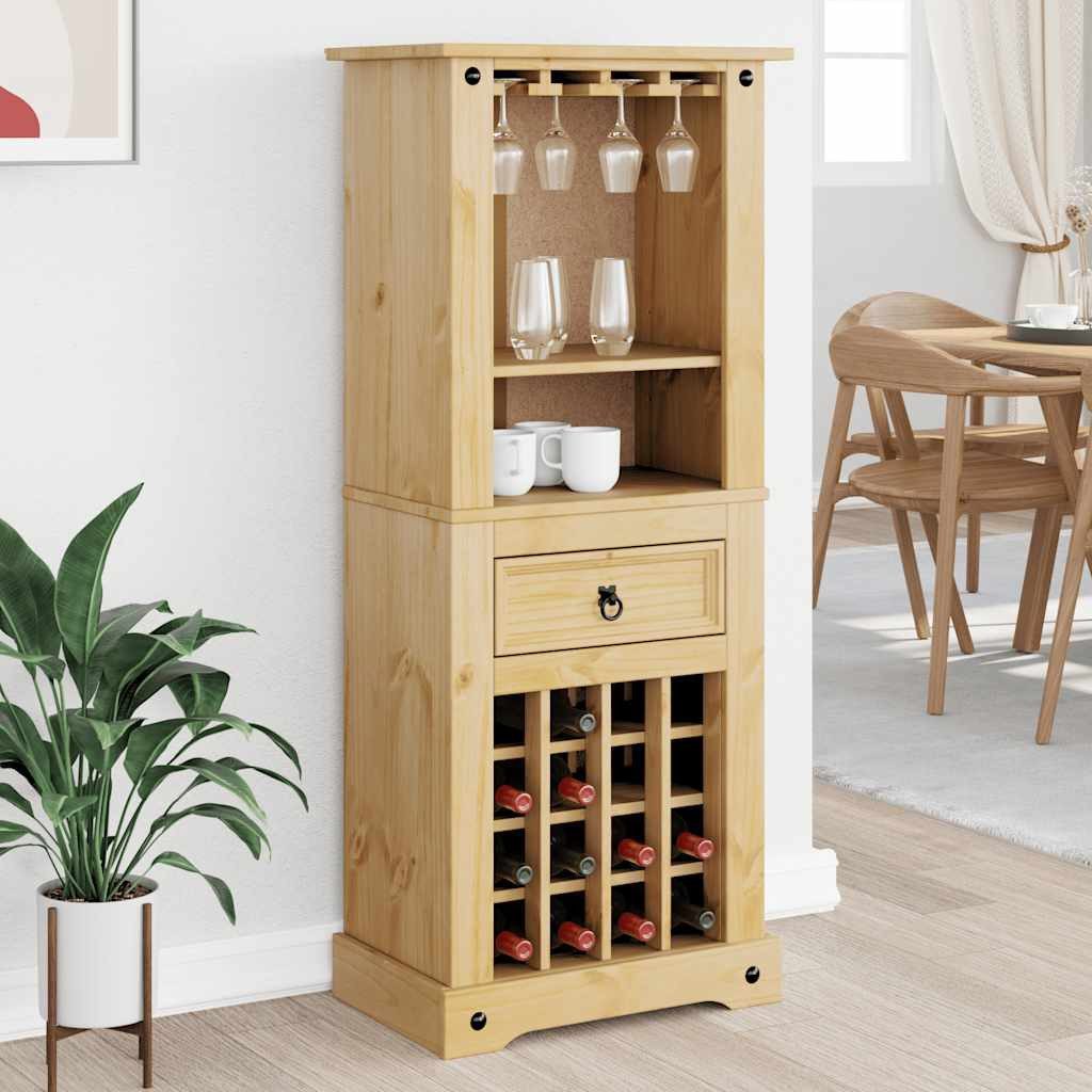 furnicato Weinregal aus Massivholz, 56 x 35 x 134,5 cm, 1-tlg., Weinkeller-Schrank mit Schublade, Ablagen und Honigwachs-Finish