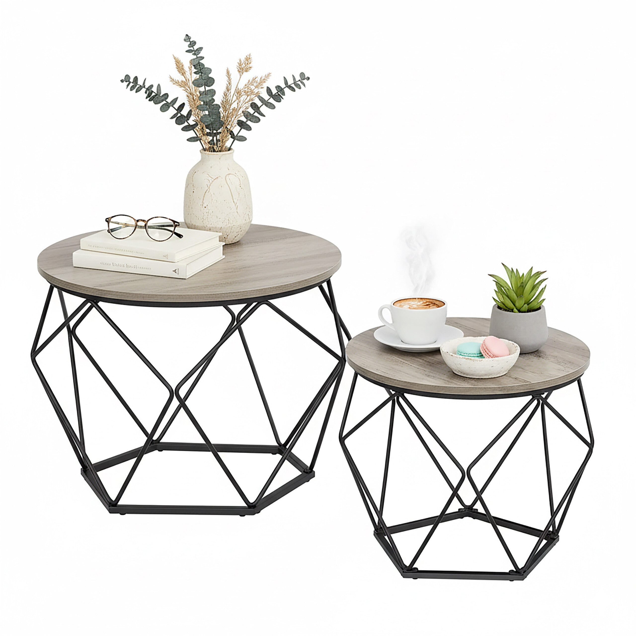 relaxdays Couchtisch 2er Set (2-teiliges Set), Grau-Schwarz günstig online kaufen
