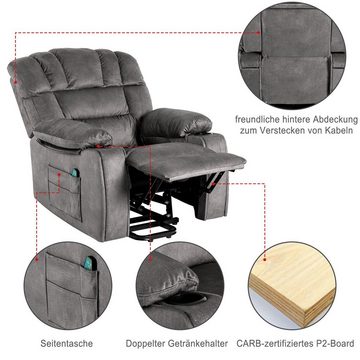 Merax TV-Sessel mit Vibration und Wärme, Seitentaschen und Timer, Fernsehsessel, Massagesessel elektrisch mit Aufstehhilfe, Relaxsessel