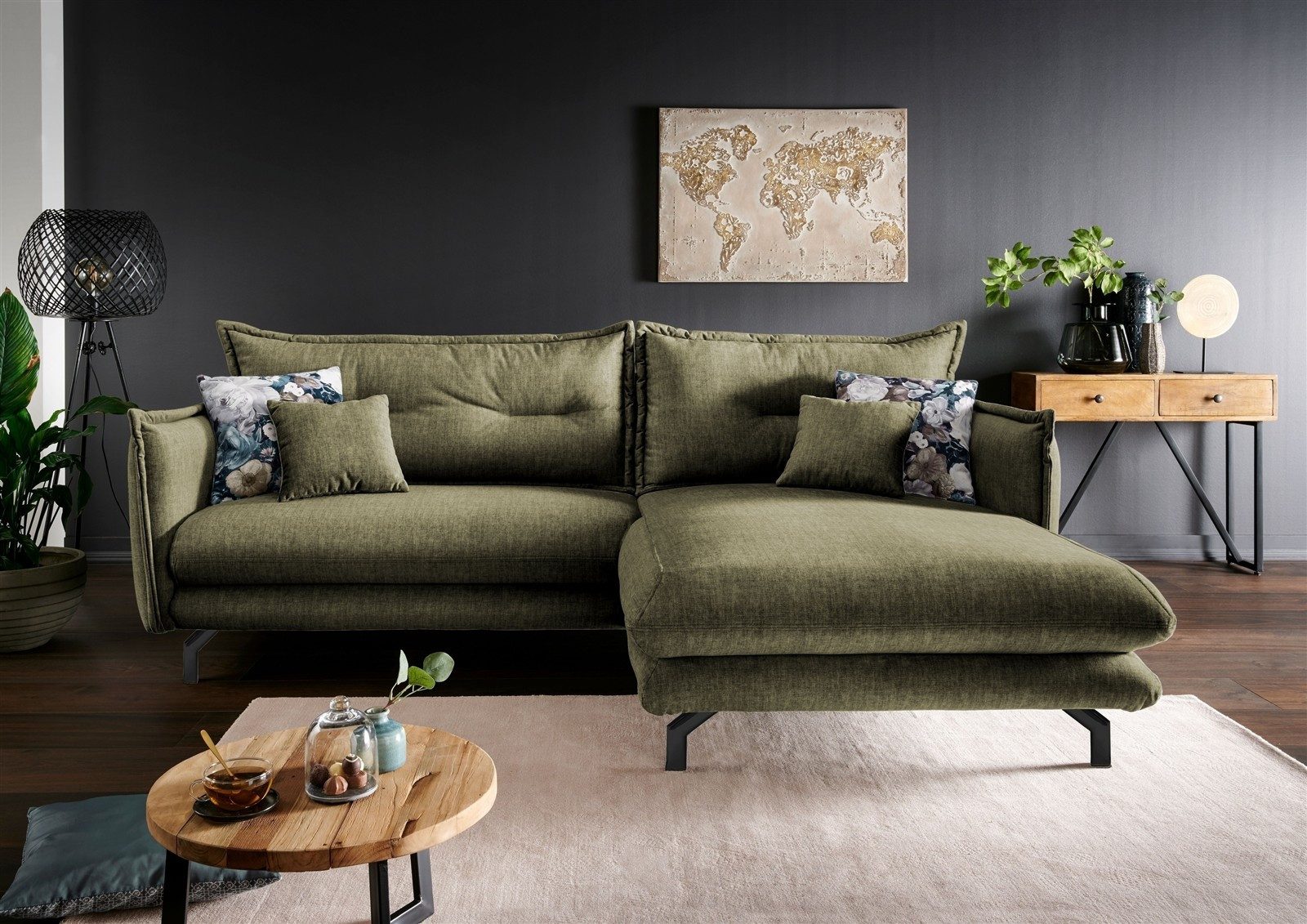 freiraum Polsterecke Launce, verstellbare Armlehnen, Zier-Wendekissen, grün - 255x94x180cm (BxHxT)