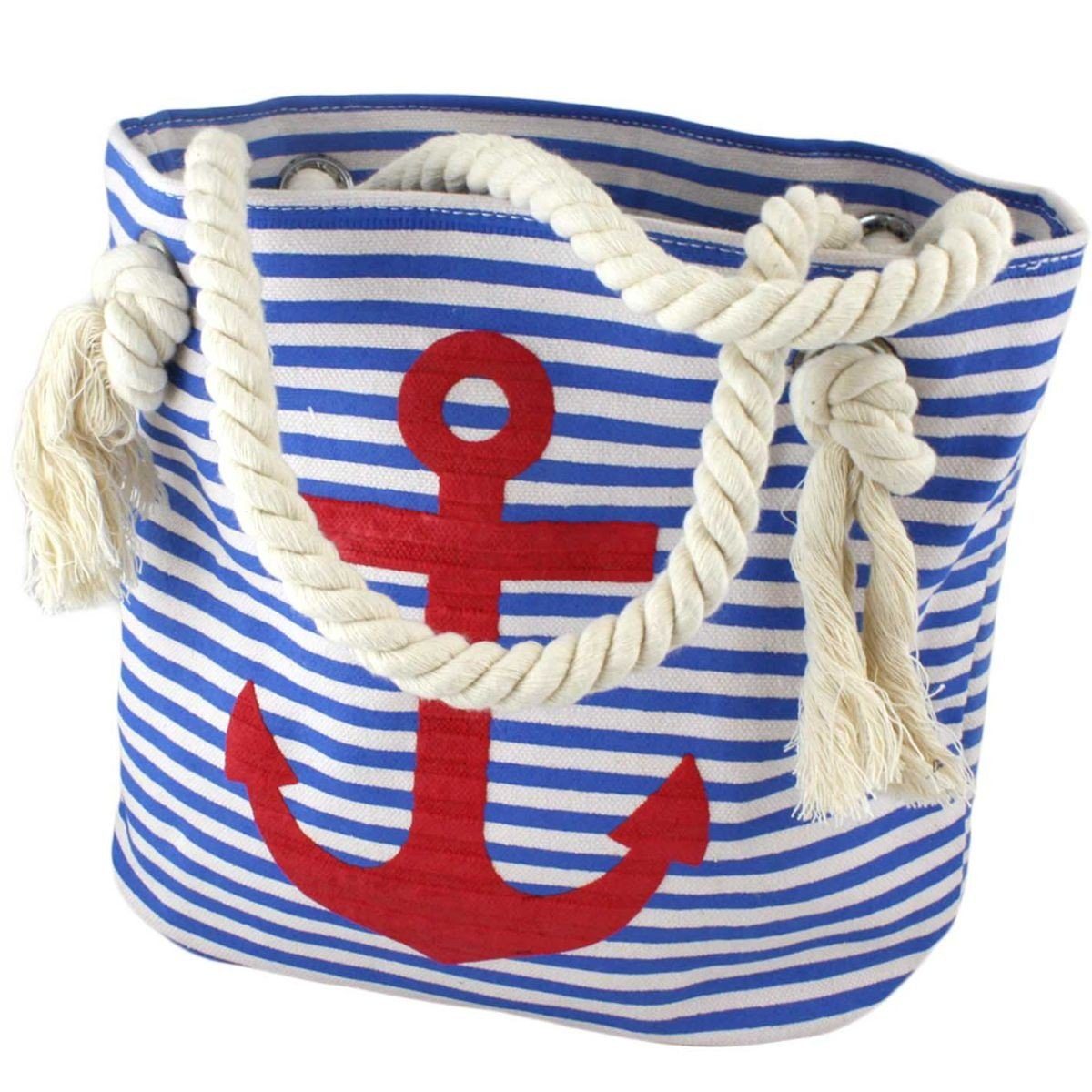 Sonia Originelli Strandtasche XS Shopper maritim gestreift Ankerprint Seilkordel