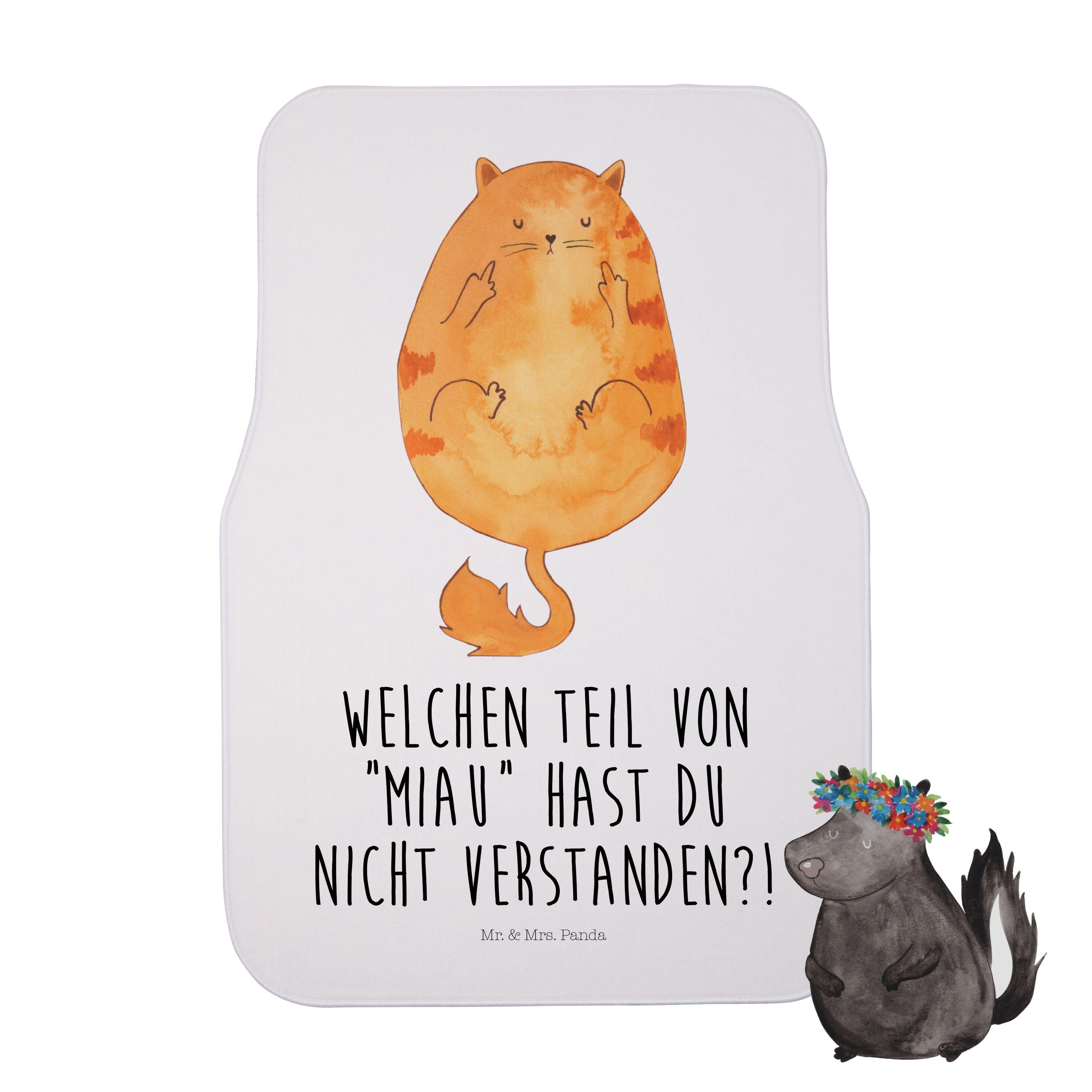 Mr. & Mrs. Panda Fußmatte Katze Mittelfinger, Fußmatte Fürs Auto, Weiß, Automatte, Autoteppich, rechteckig, Höhe: 63 mm, Einzel Autofußmatte Auto-Fußmatte Geschenk