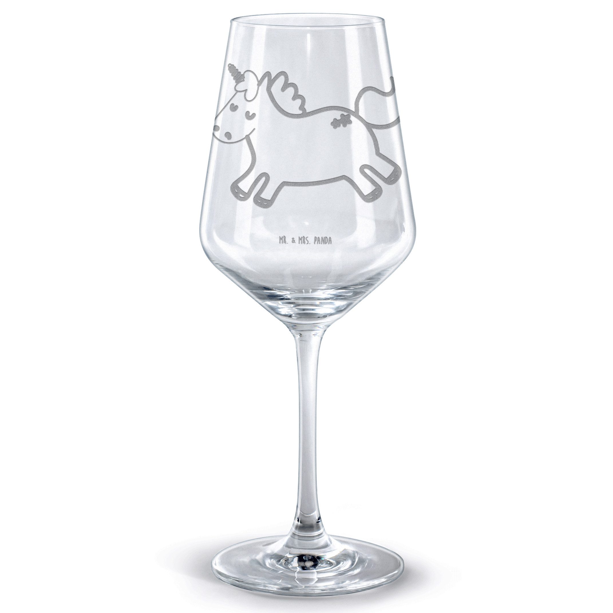 Mr. & Mrs. Panda Rotweinglas Einhorn Happy - Transparent - Geschenk, Einhorn Deko, Unicorn, Rotwei, Premium Glas, Unikat durch Gravur