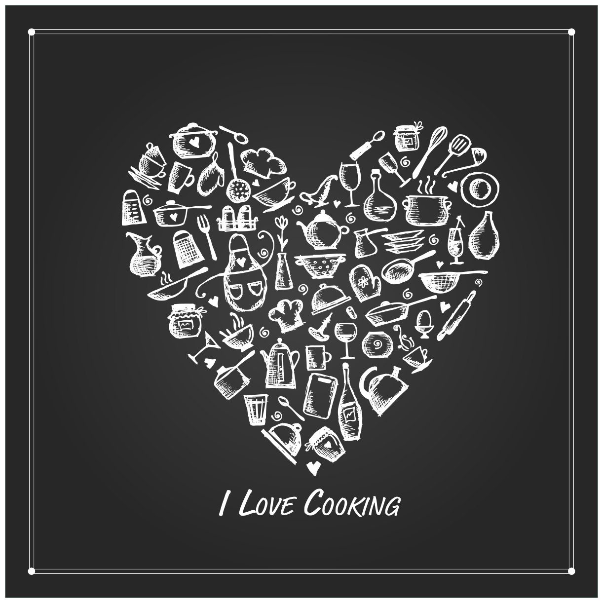 Love - weiß I geeignet St), Wallario Herz Küchenutensilien (1 Ikea für in Cooking Tisch aus schwarz Tischplatte Lack