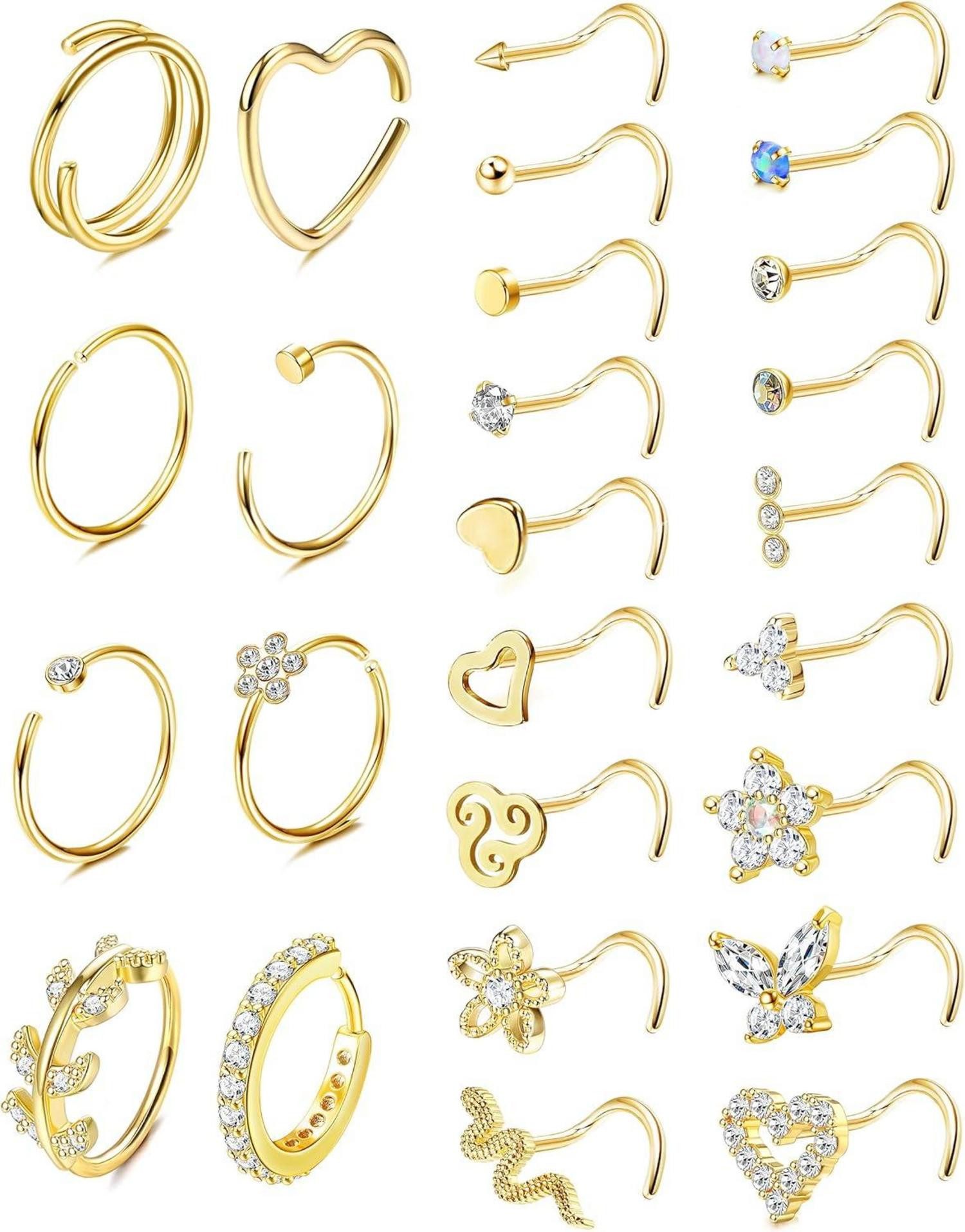 Nasenpiercing-Set 26-teiliges Nasenpiercing Set Chirurgenstahl 20G Brillant