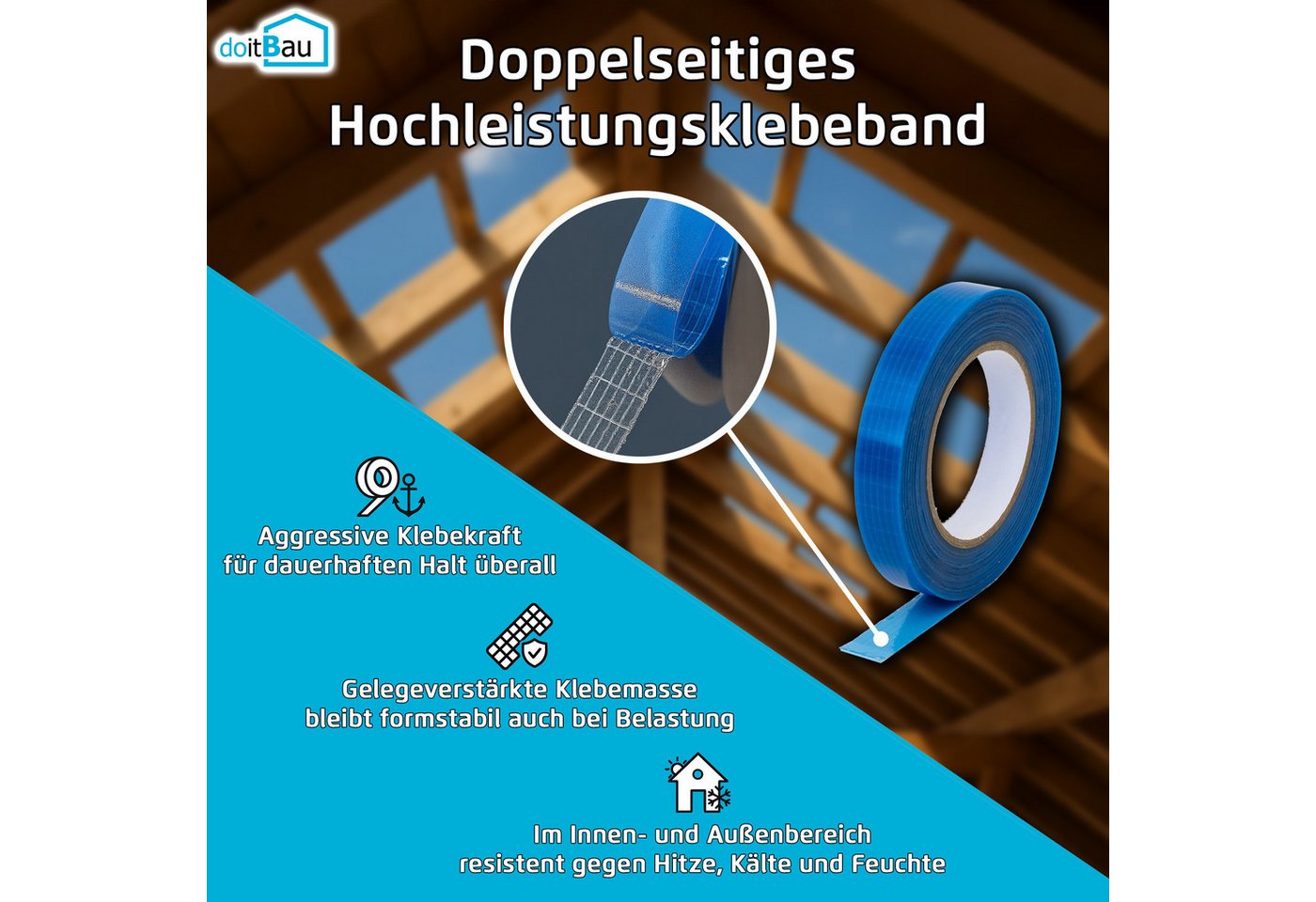 Thumbnail - doitBau Doppelklebeband 20 Rollen Klebeband doppelseitig Dampfsperrfolie 20mm je 50m (20-St)