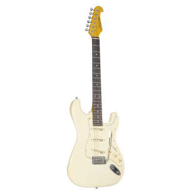 J & D E-Gitarre, ST IC E-Gitarre, elektrische Gitarre mit Single Coil Tonabnehmer, Electric Guitar in hochglanz weiß, Gitarre ideal für Anfänger, E-Gitarre, Single Coil Tonabnehmer, Electric Guitar