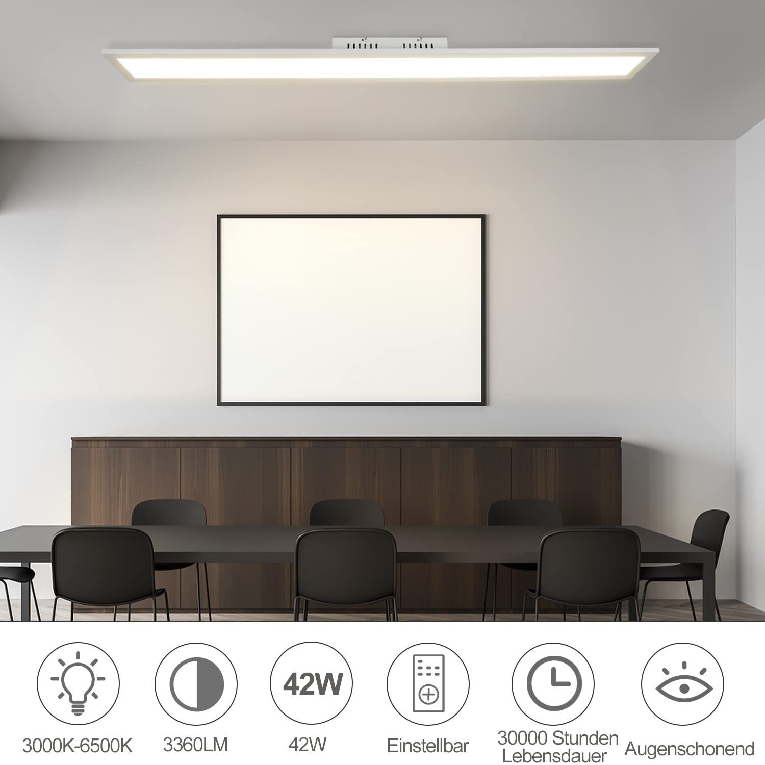 ZMH LED Panel Deckenleuchte 120 cm dimmbar mit Fernbedienung,3000–6500 K, Dimmbar, Memory-Funktion, LED fest integriert, Kaltweiß, Warmweiß, 42W 3360 lm, Hellig – Bild 2 von 5
