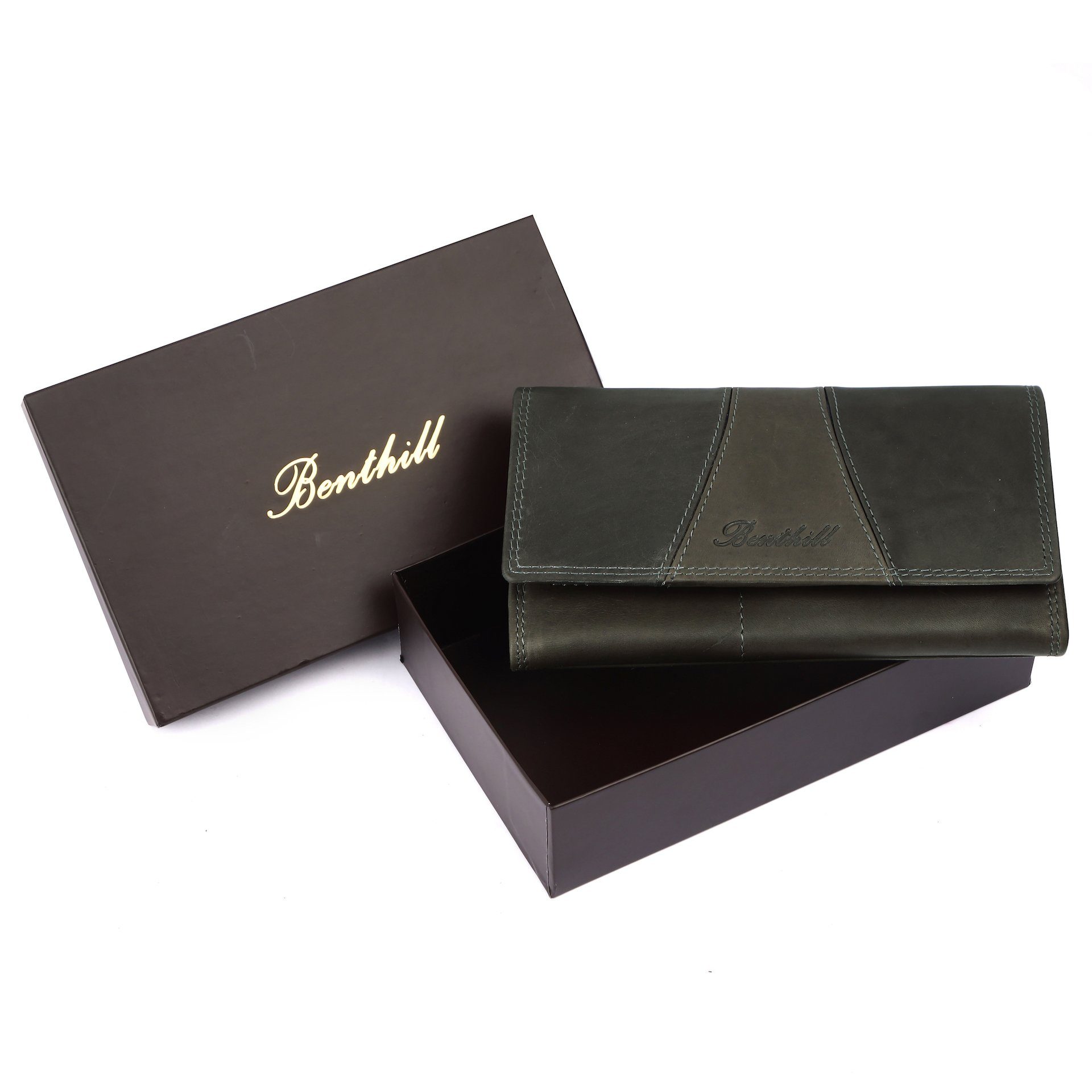 Benthill Geldbörse Damen Echt Leder Portemonnaie Frauen Geldbeutel RFID Portmonee Groß, RFID-Schutz Kartenfächer Münzfach Reißverschlussfach