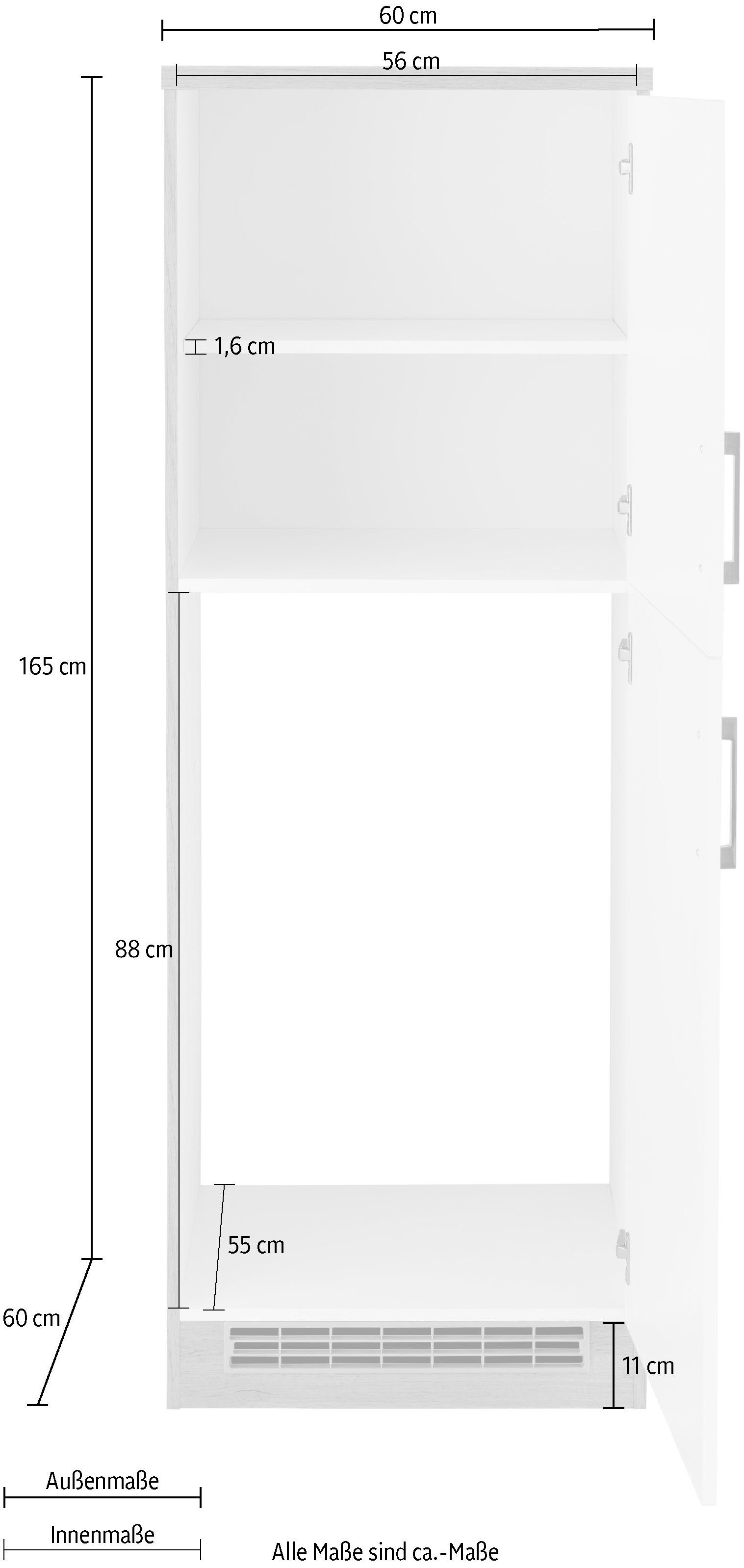 MÖBEL 165 cm anthrazit für cm Colmar 88 cm breit, Nische 60 Einbaukühlschrank wotaneiche HELD | Kühlumbauschrank hoch, geeignet