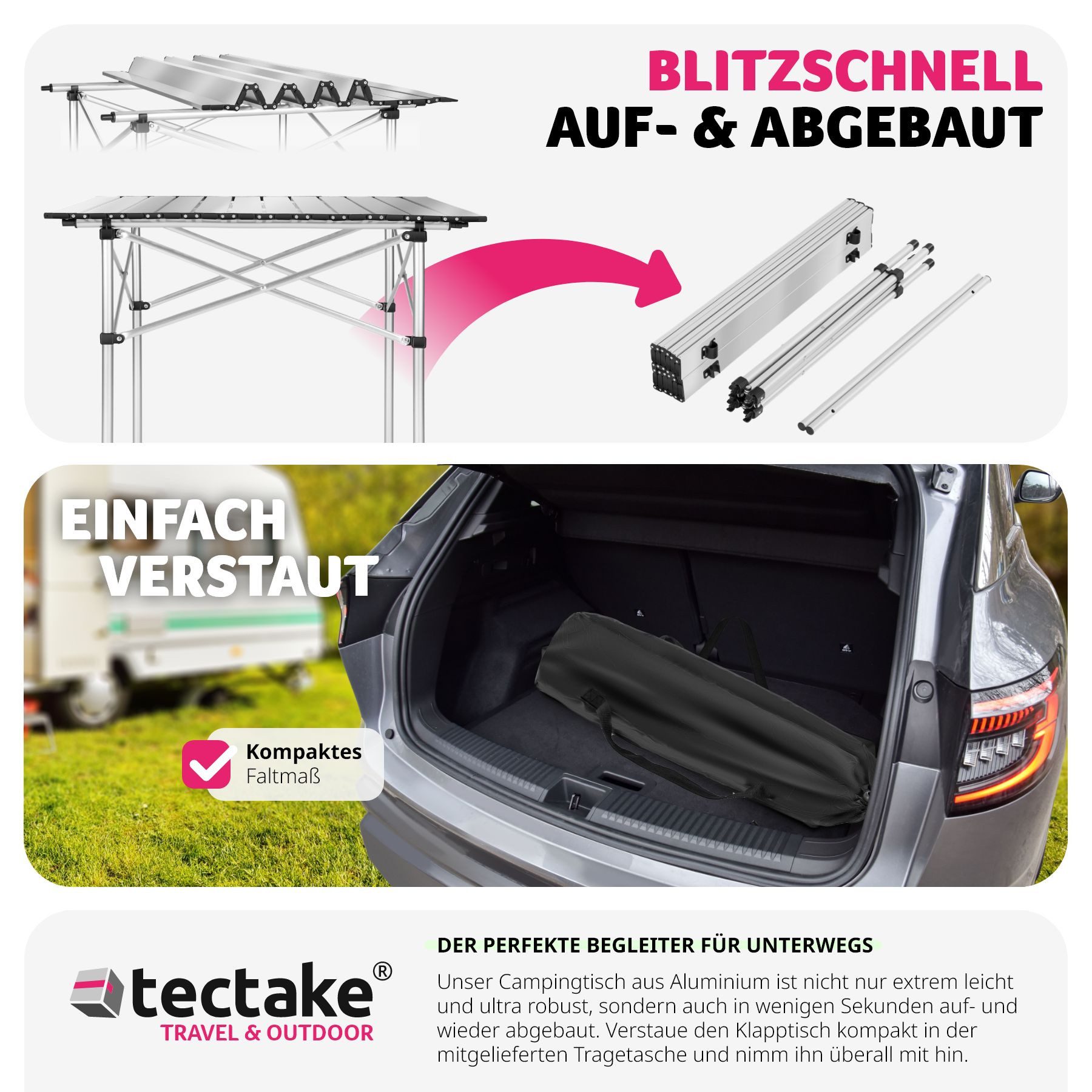tectake Campingtisch Aluminium Campingtisch (1-St., 1 tlg), Klappbares Aluminiumgestell