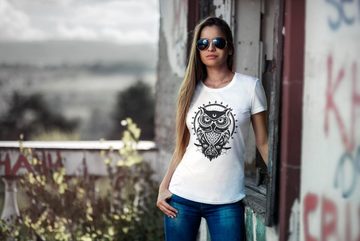 Neverless Print-Shirt Damen T-Shirt Eule Owl Shirt Eulenmotiv Slim Fit Neverless® mit Print