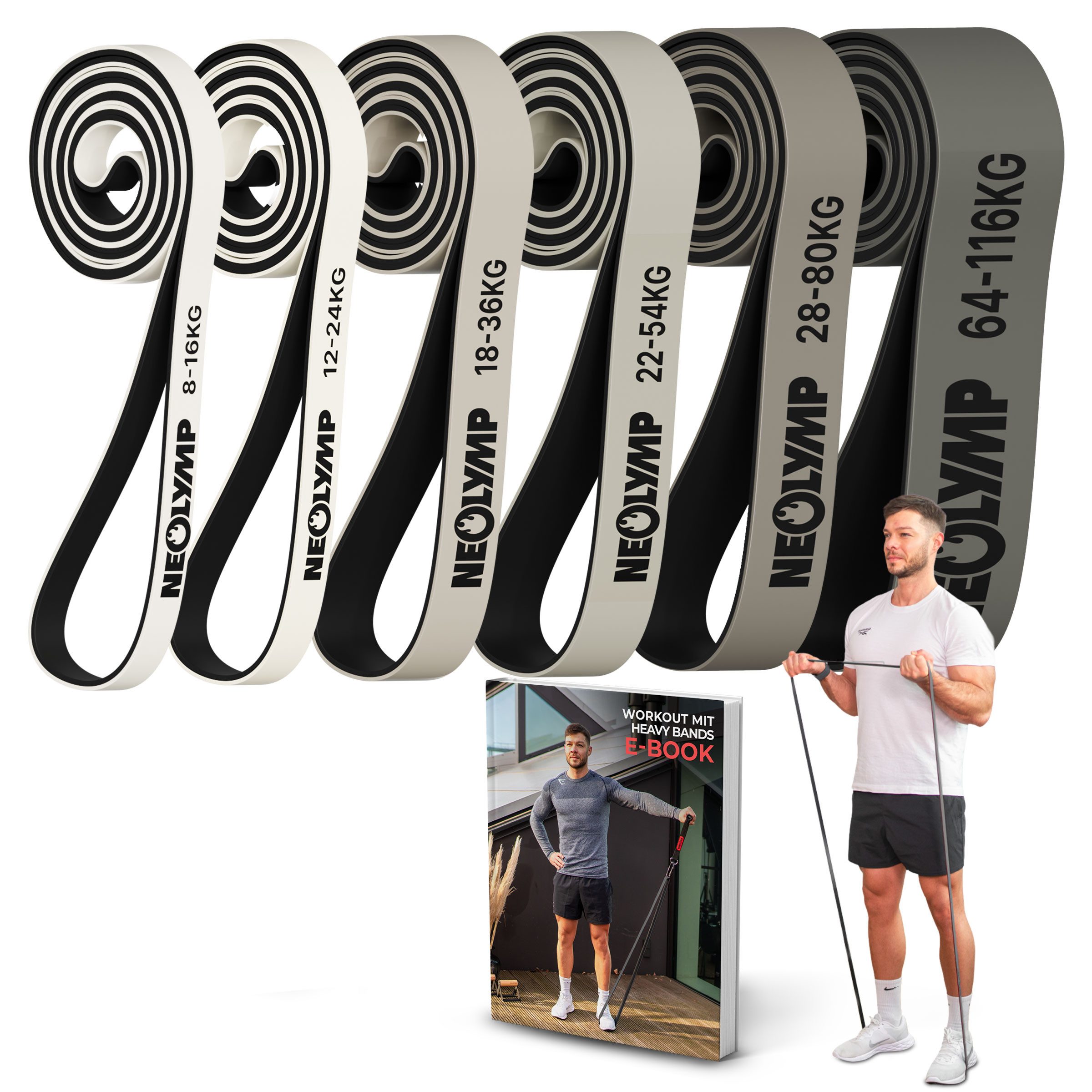 NEOLYMP Trainingsbänder Resistance Bands - Gym Zubehör für Ganzkörpertraining - Klimmzug Band, Kein Spannungsverlust,Hygienisch, Mehrschichtig, Naturlatex, Belastbar