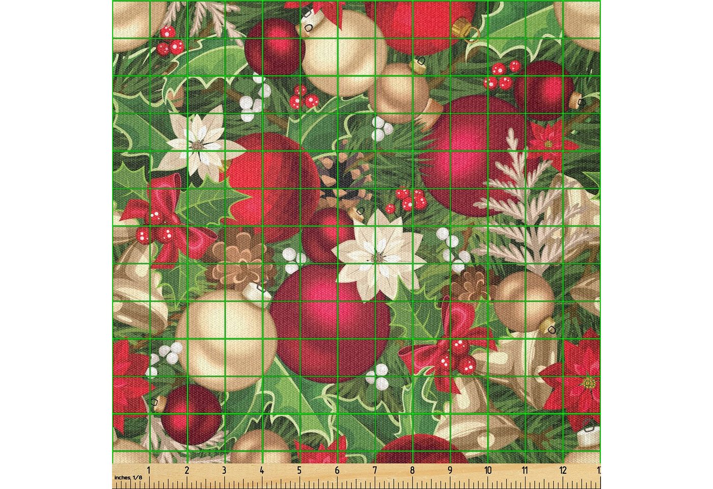 Thumbnail - Abakuhaus Stoff ausdehnbar mit Elestan für Heimwerkarbeiten und Näharbeiten, Weihnachten Baum-Zweig Glocken