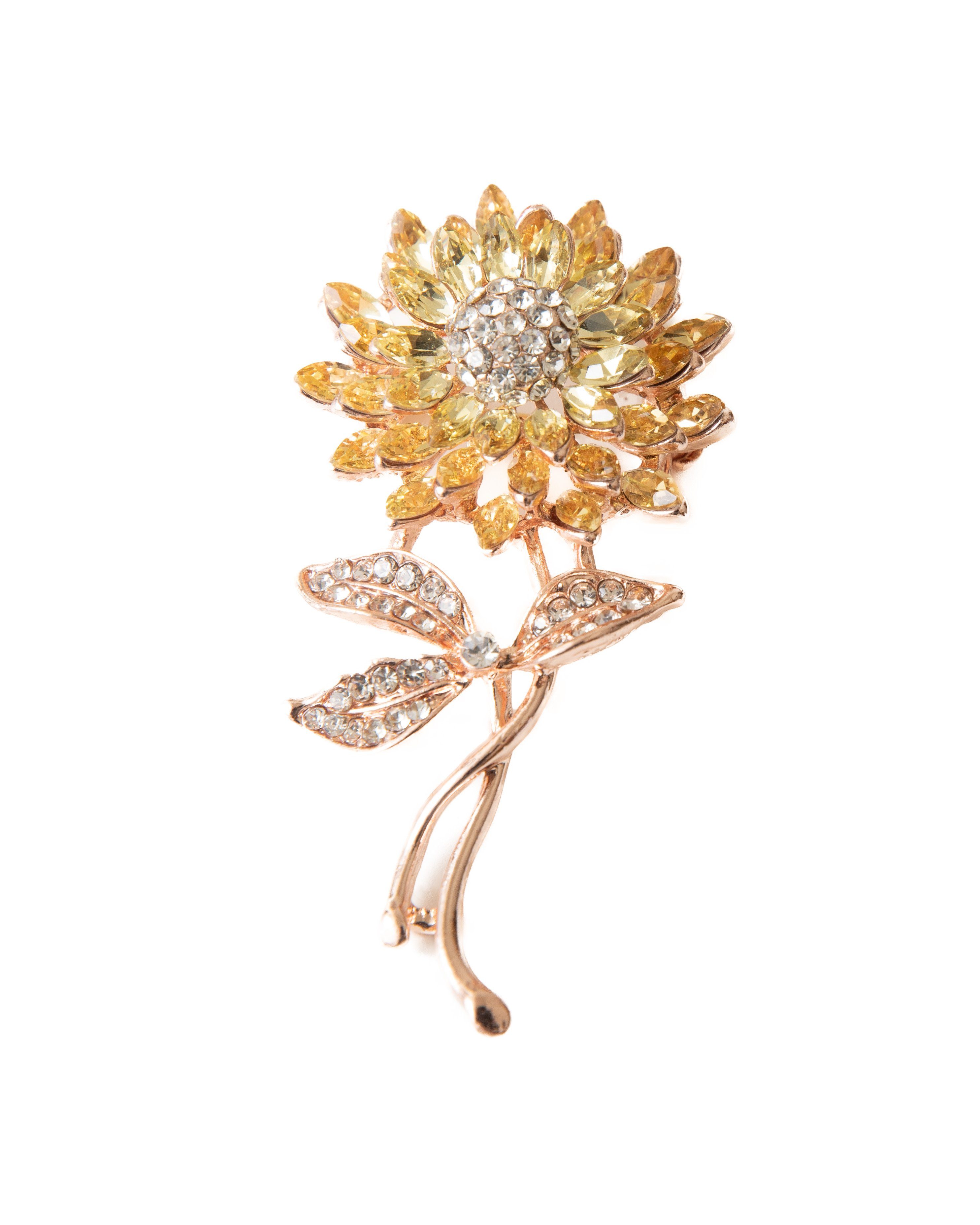 MayTree Brosche "Sonnenblume" (Stück, 1-tlg), Metallbrosche mit Glassteinen und Strass in Form einer Sonnenblume