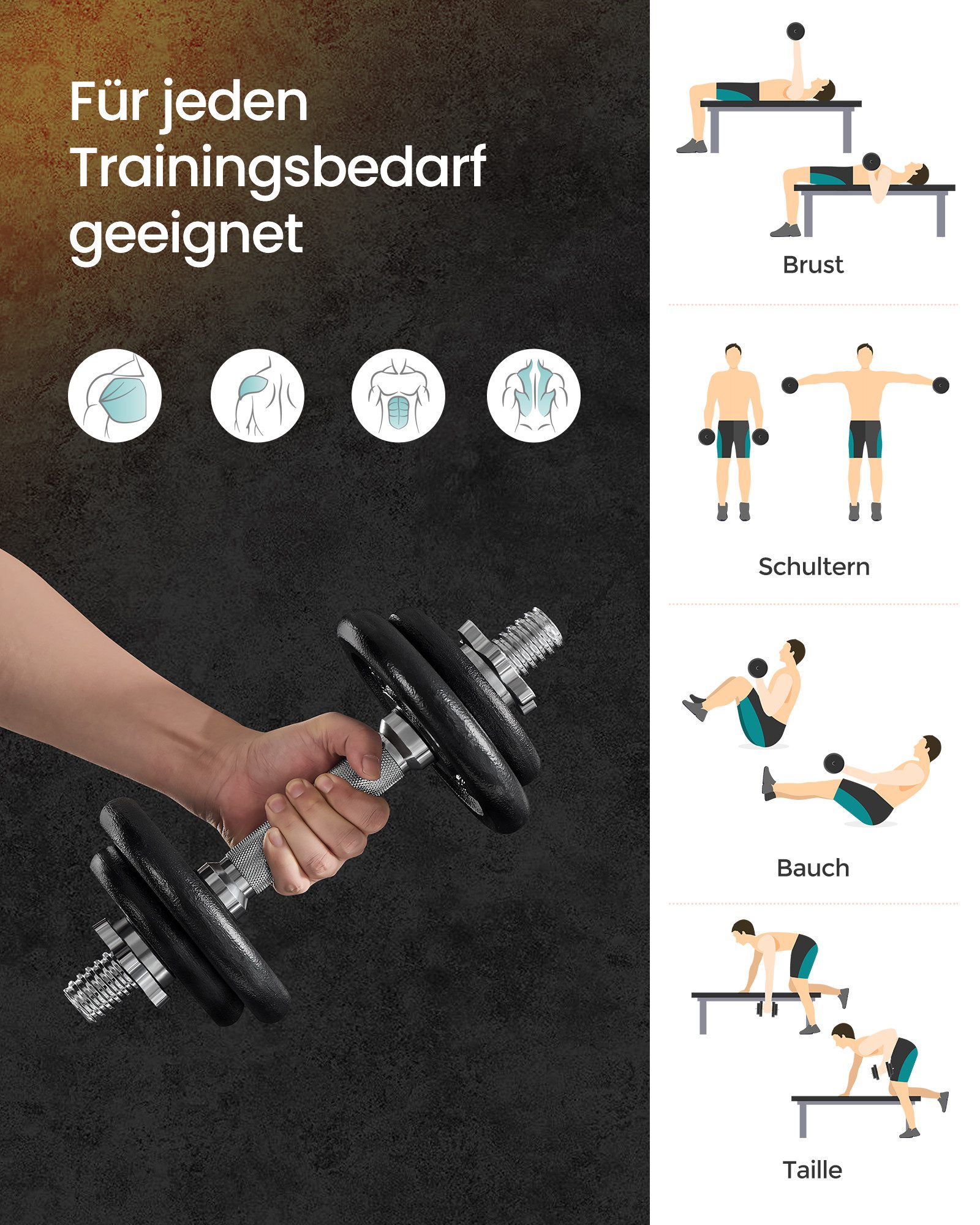 SONGMICS Hantel-Set Kurzhanteln, 2er Set, verstellbar Gewichte 20/30 kg