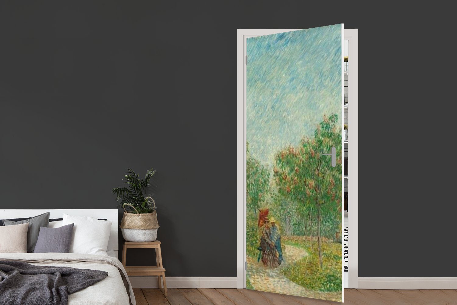 - (1 Garten van Liebenden Türtapete Vincent Matt, Tür, MuchoWow Türaufkleber, 75x205 bedruckt, mit St), für cm Fototapete Gogh,