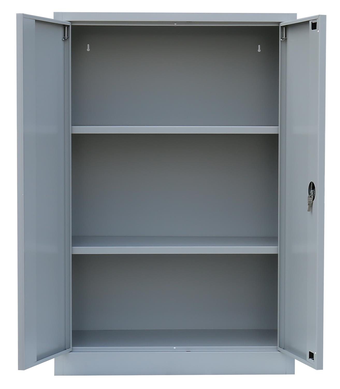 | (1-St) notwendig Metallschrank RAL montiert, Aktenschrank abschließbar Steelboxx 120x925x42,2cm RAL 3000 7035 Korpus: Mehrzweckschrank Türen: Montage Lichtgrau Feuerrot Komplett keine Lichtgrau/