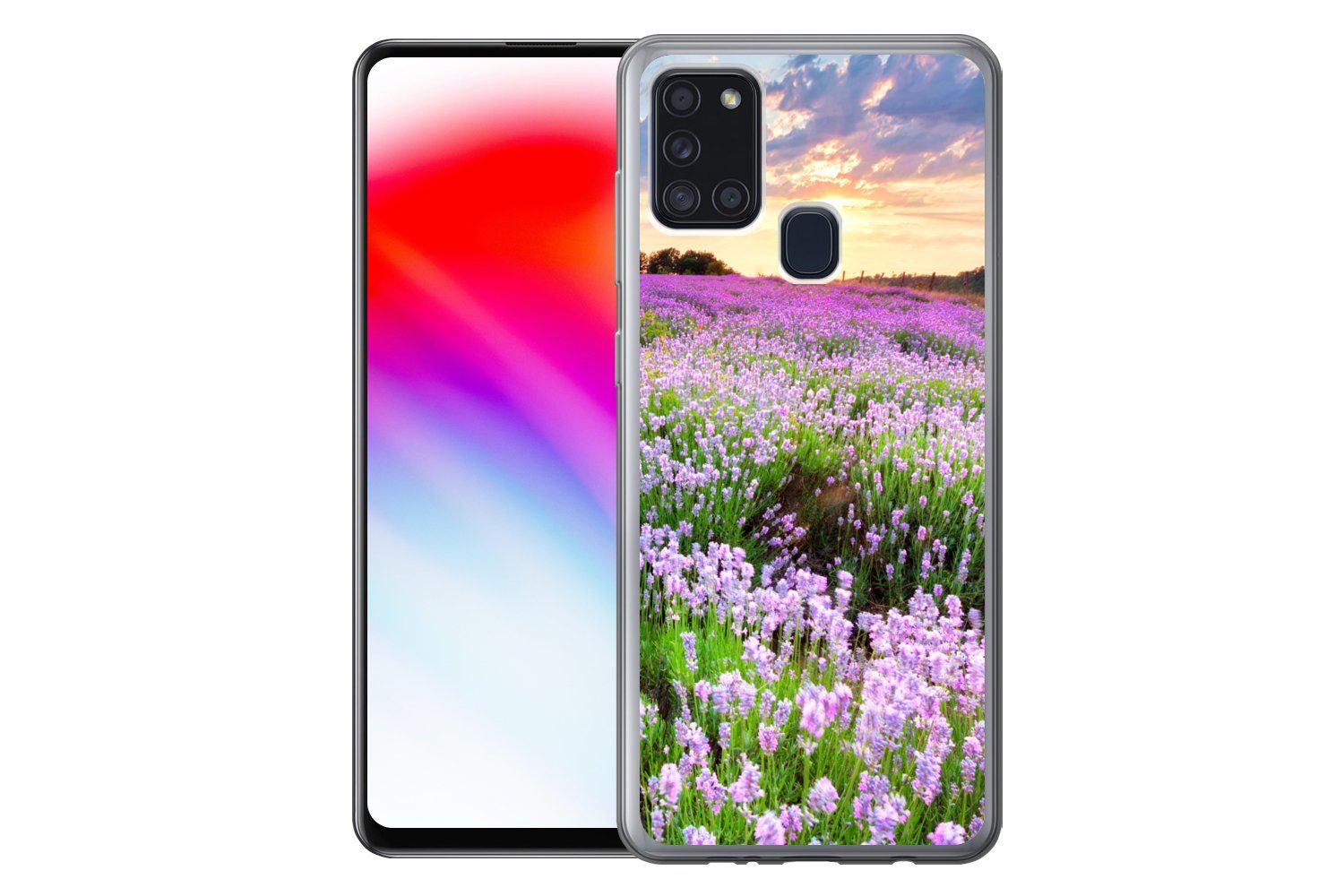 MuchoWow Handyhülle für Samsung Galaxy A21s Blumen - Lavendel - Lila - Himmel - Sonnenunte, Smartphone-Bumper, Print, Handy Schutzhülle Dünn