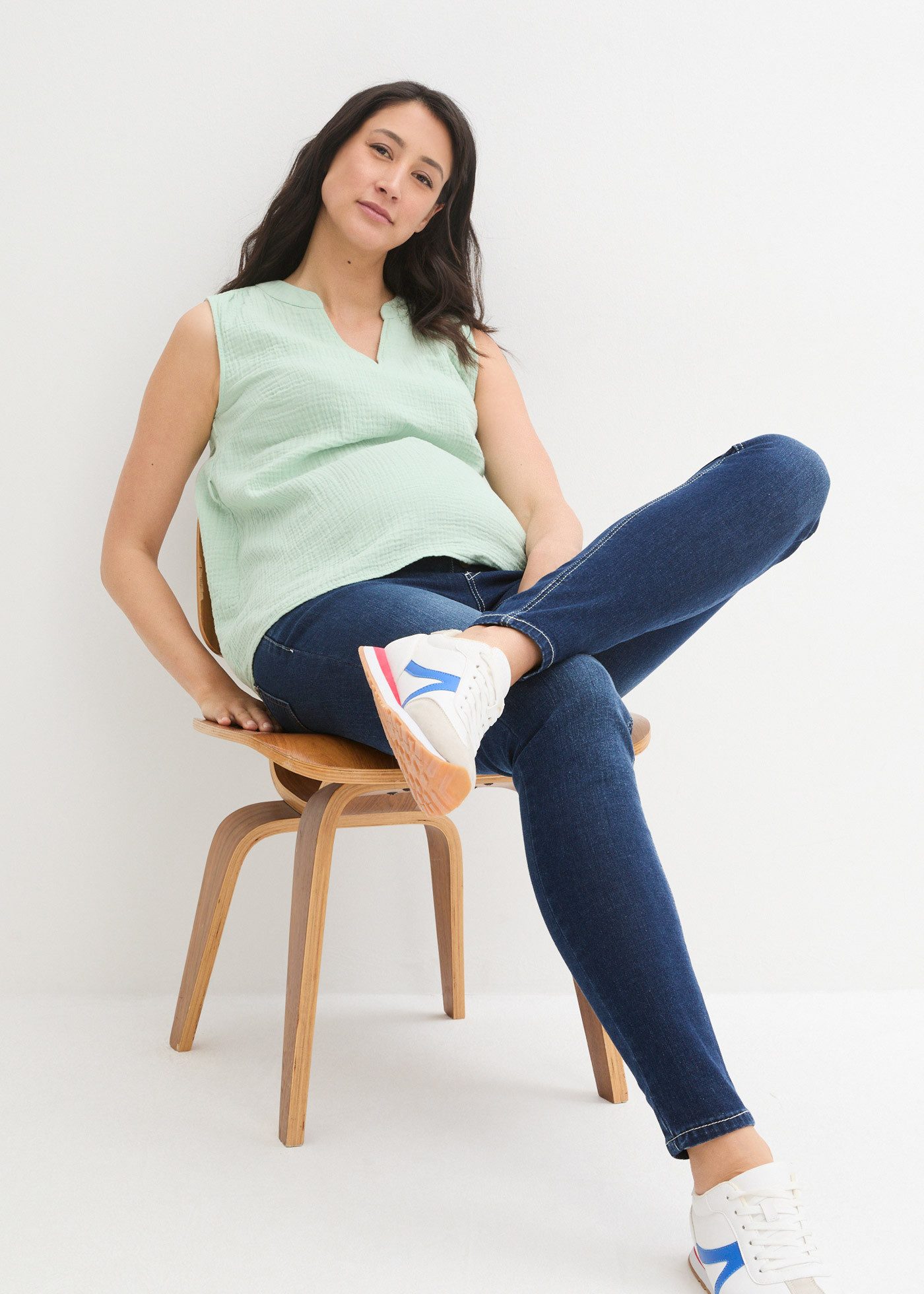 bonprix Umstandsjeans Skinny Fit, breiter Jerseybund, verstellbarer Gummizug im Bund