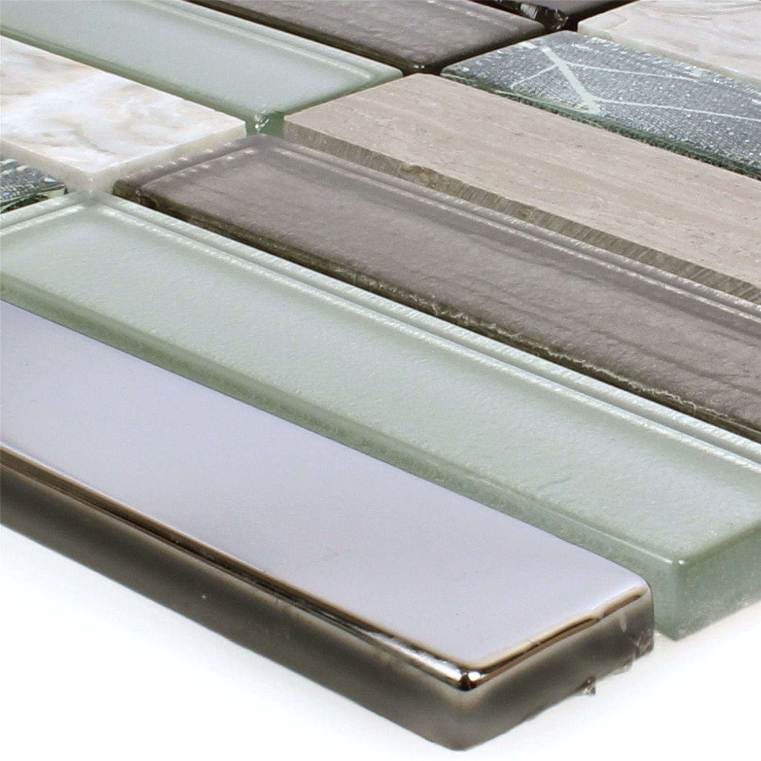 Mosafil Mosaikfliesen Glas Naturstein Mosaikfliesen Magia Mix, Naturstein-Glas 29.800x29.800, weiß-grau-silber-hellbraun, Verlegefertig auf ein Netz geklebt - Wasserfest