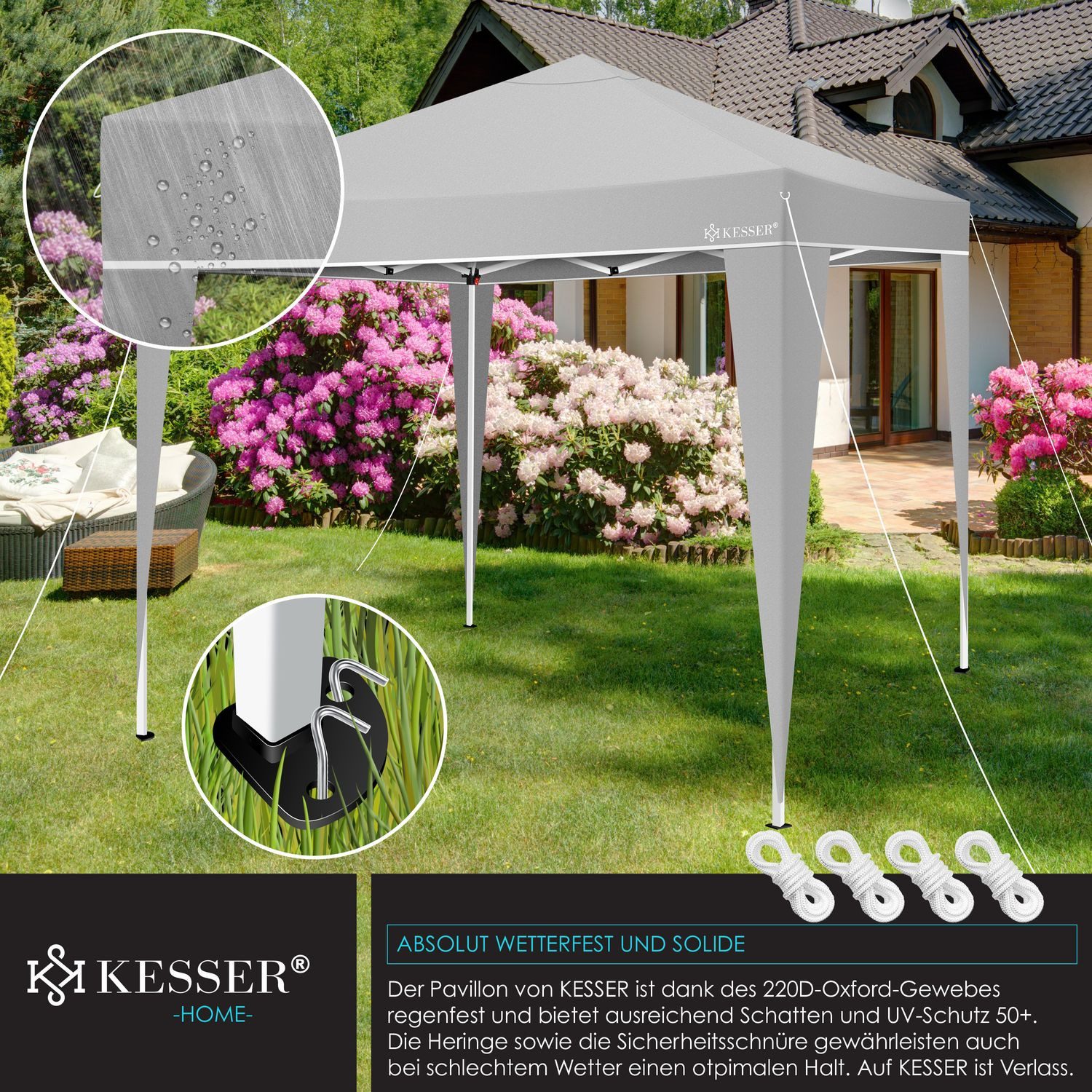 KESSER Pavillon, Pavillon 3x3m wasserdicht inkl. Tasche Pop-Up Klicksys