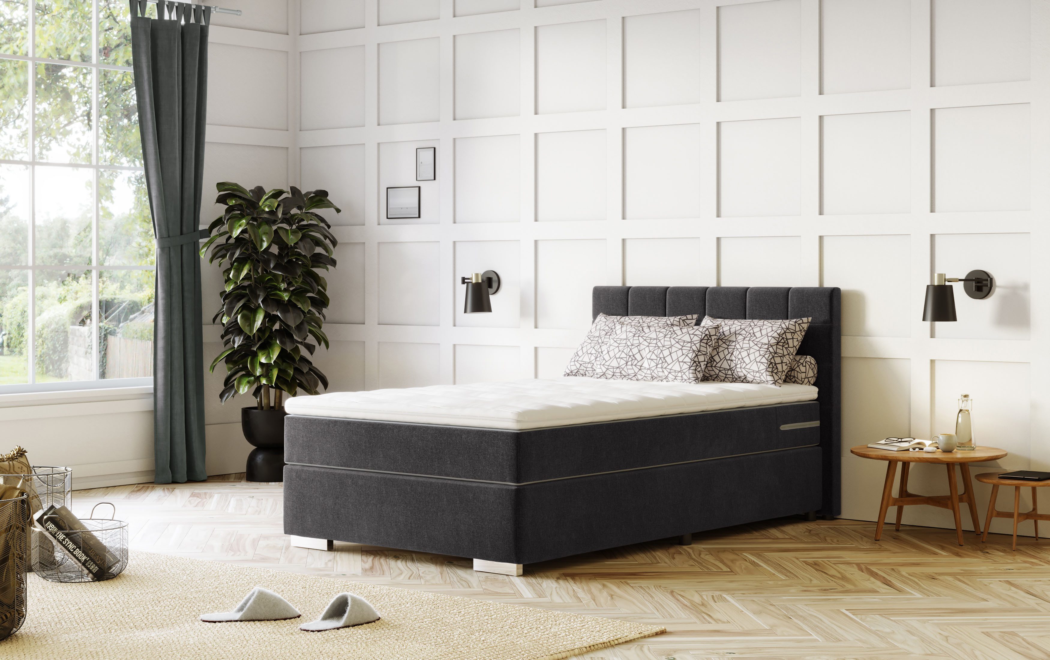 COTTA Boxspringbett Simba erhältlich in verschiedenen Breiten, Farben und Härtegraden, im Bezugsstoff: Karo