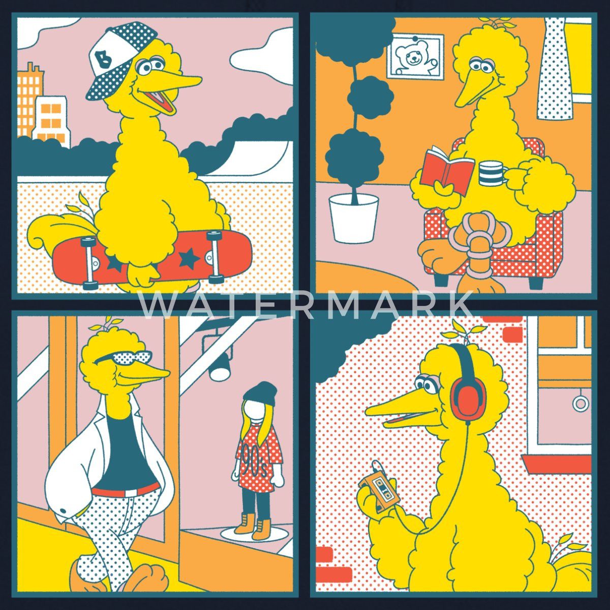 Spreadshirt Hoodie Sesamstraße Bibo Comic Kacheln Unisex Hoodie (1-tlg)