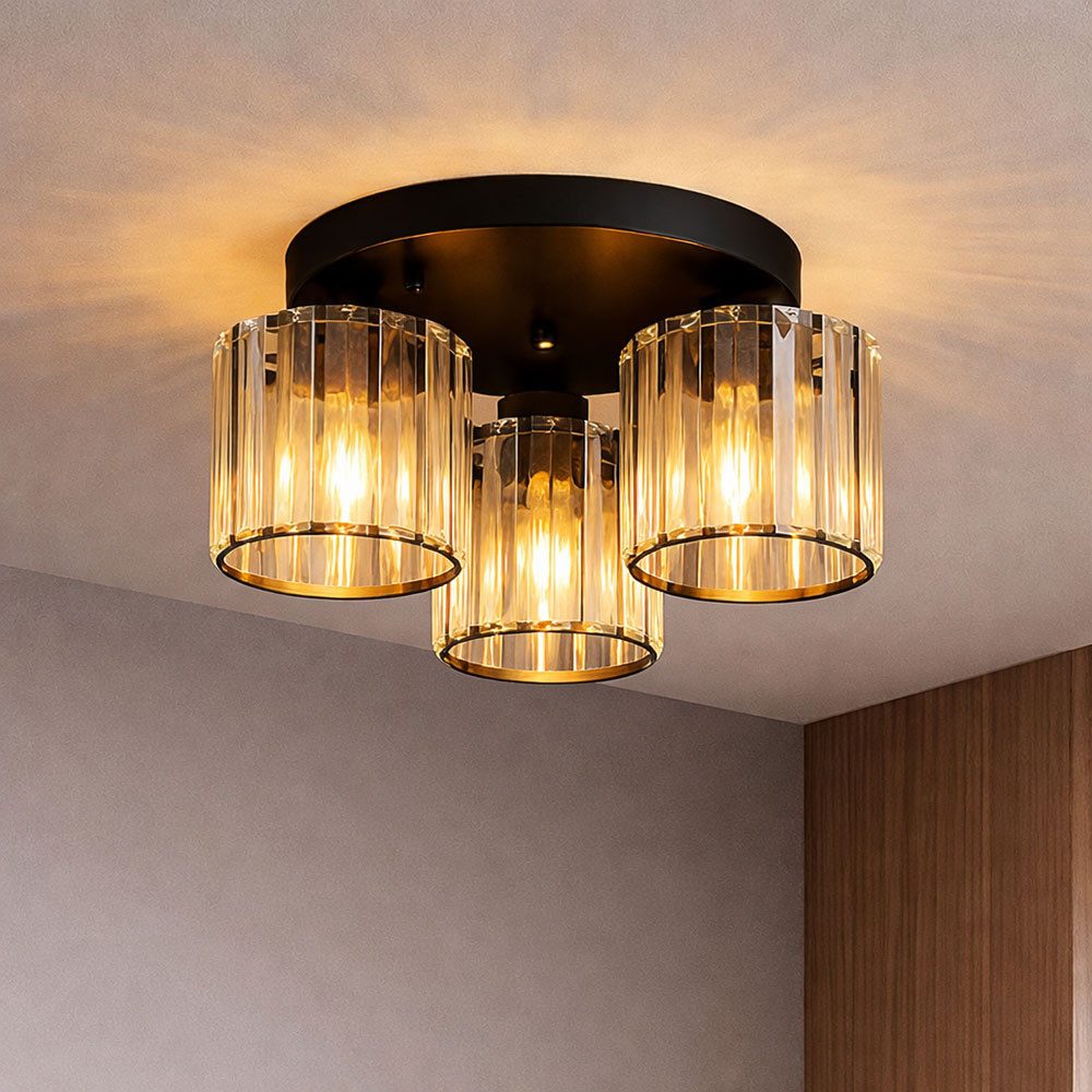 GLOBO LIGHTING LED Deckenleuchte, Leuchtmittel inklusive, Warmweiß, LED Deckenlampe Deckenleuchte Wohnzimmerlampe schwarz Kristalle