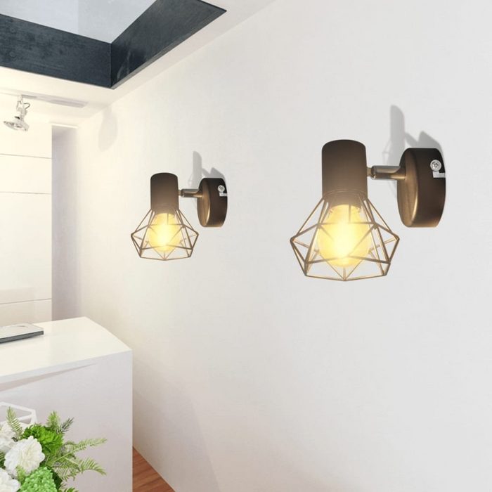 vidaXL Wandleuchte 2 schwarze Wandleuchter Industrie-Stil Drahtgestell mit LED-Glühbirne