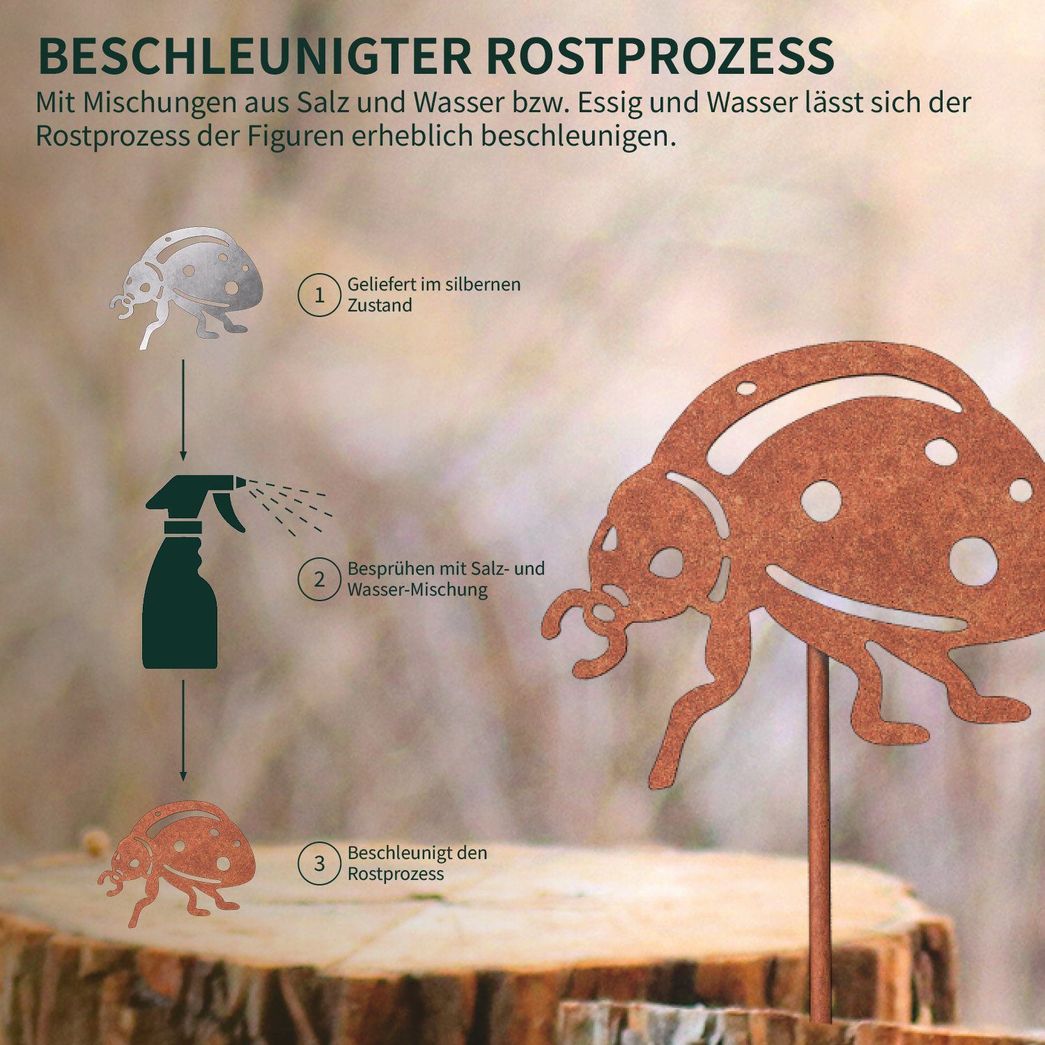 Marienkäfer Gartenstecker Designs Rost, VERDOBA verschiedenen (silber) in Gartenfigur Blumenstecker