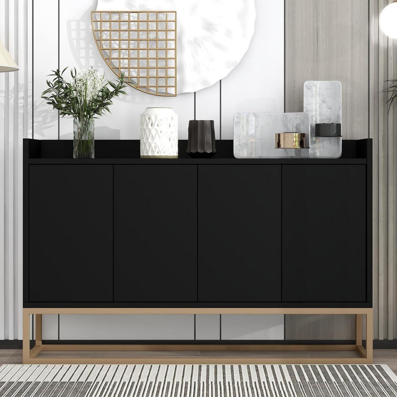 LuxusKollektion Buffet Sideboard 4türig grifflos Kommode Buffetschrank Wohnzimmer Schwarz
