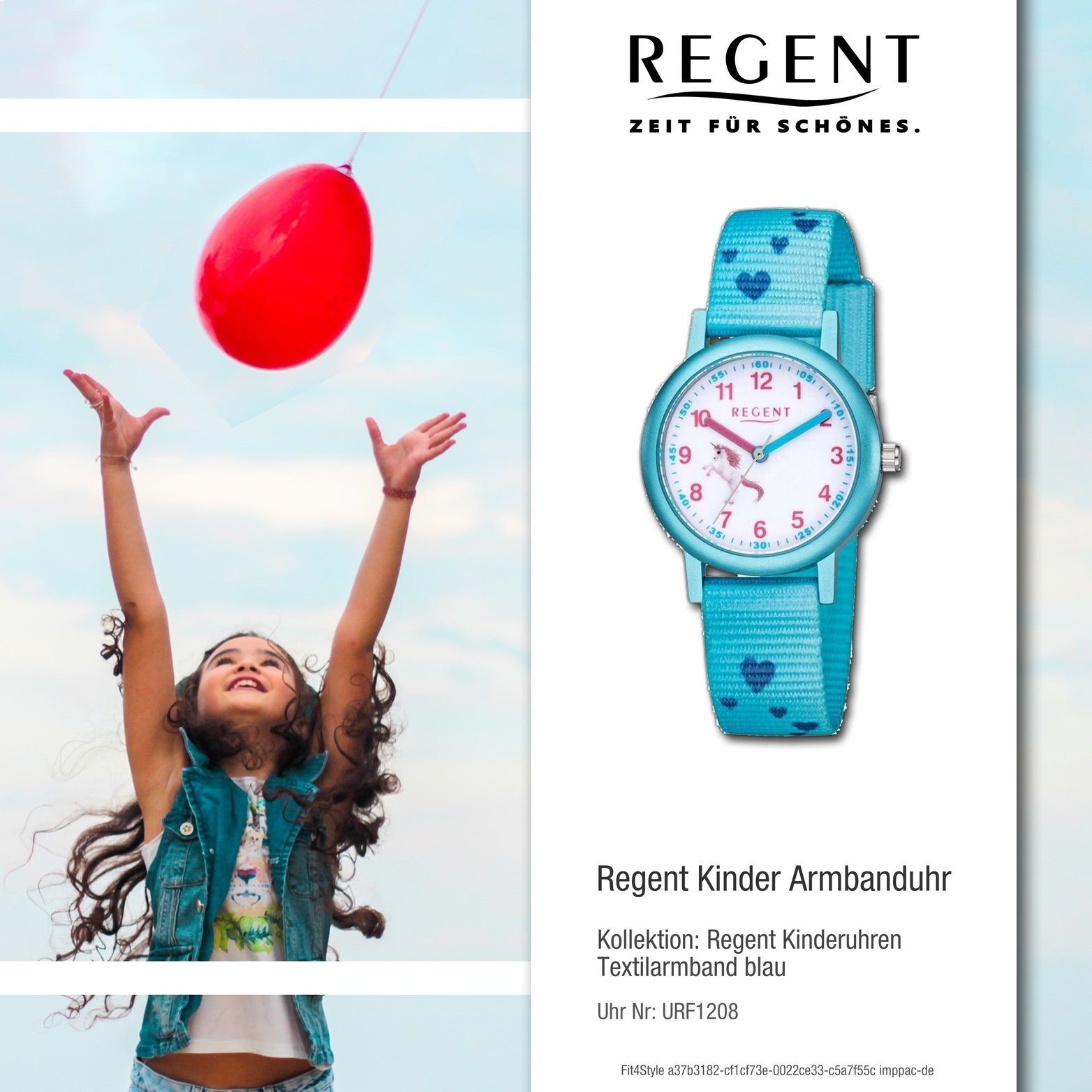 Textil Regent Textilarmband Kinderuhr blau, F-1208 rundes Uhr Quarzuhr (ca. 29mm) Gehäuse, Kinder Analog, klein Regent