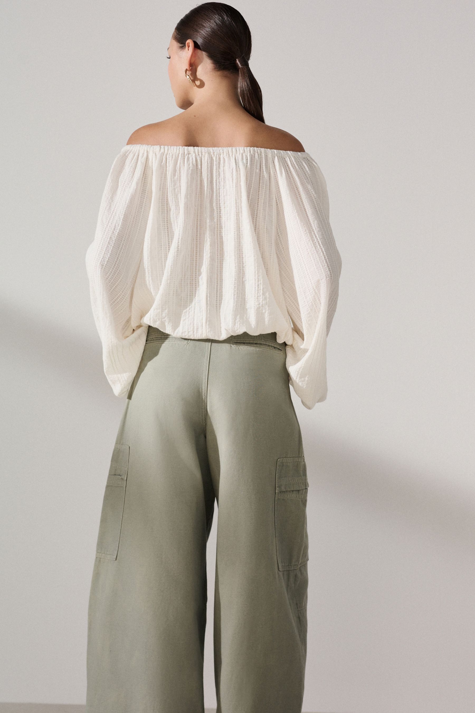 Next Langarmbluse Langärmelige Bardot-Bluse mit Struktur (1-tlg) günstig online kaufen