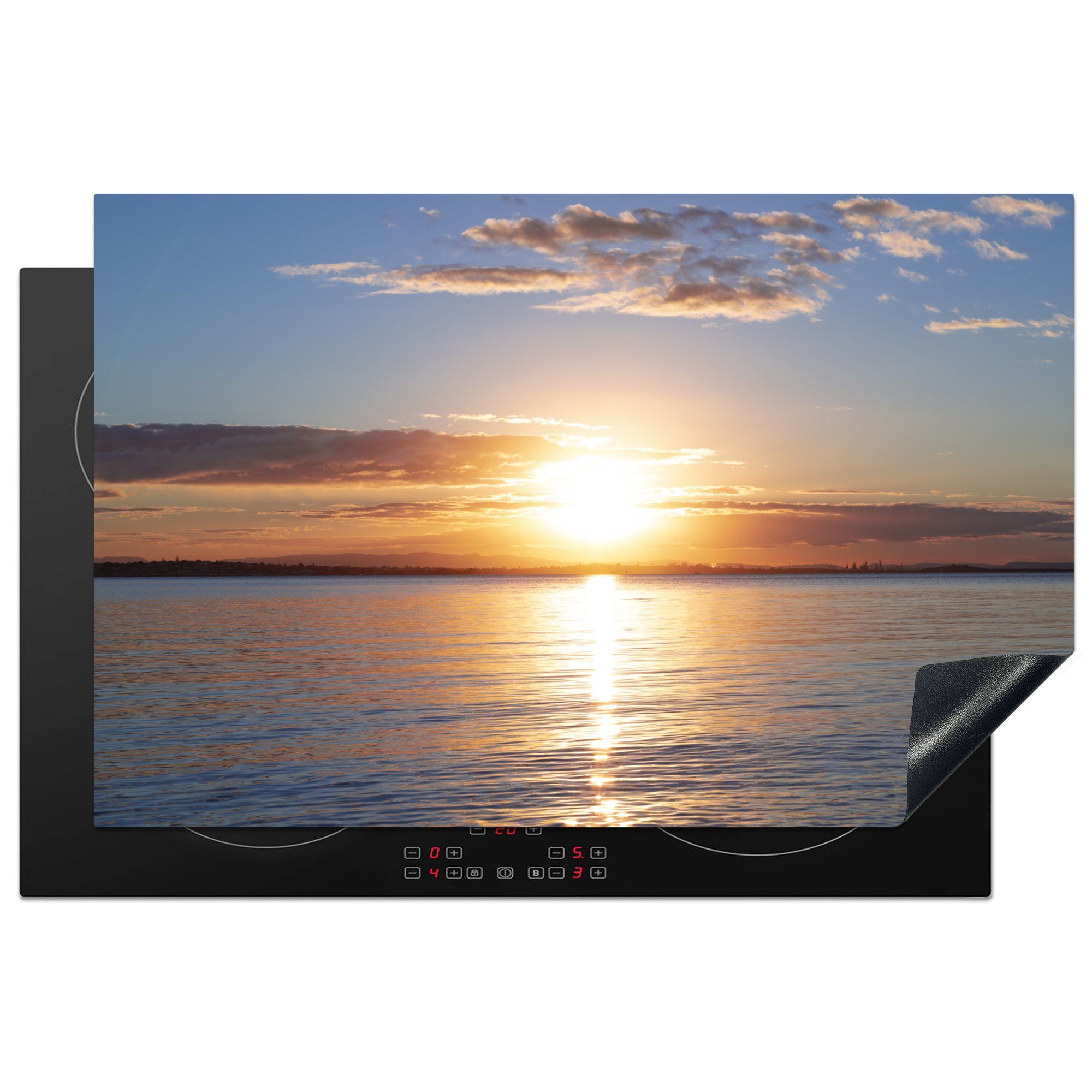 MuchoWow Herdblende-/Abdeckplatte Klarer Sonnenaufgang über Ceranfeldabdeckung küche, Meer, Induktionskochfeld (1 Vinyl, tlg), Schutz für die dem cm, 81x52