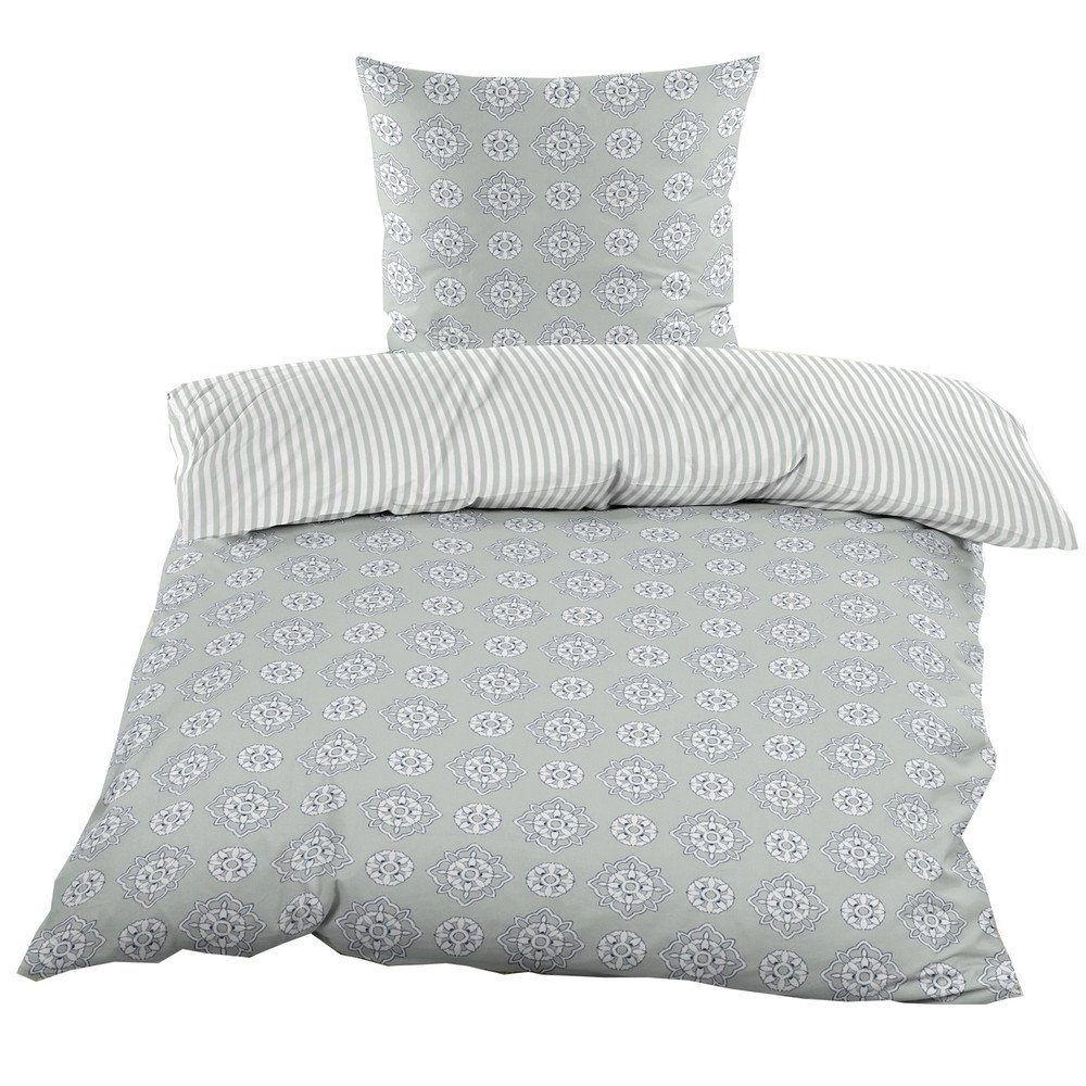 Casa Colori Bettwäsche Renforce 135x200 cm Bettgarnitur geometrische Muster in Anthrazit Grau, Renforce, 2 teilig, Ganzjahresbettwäsche aus robusten Material