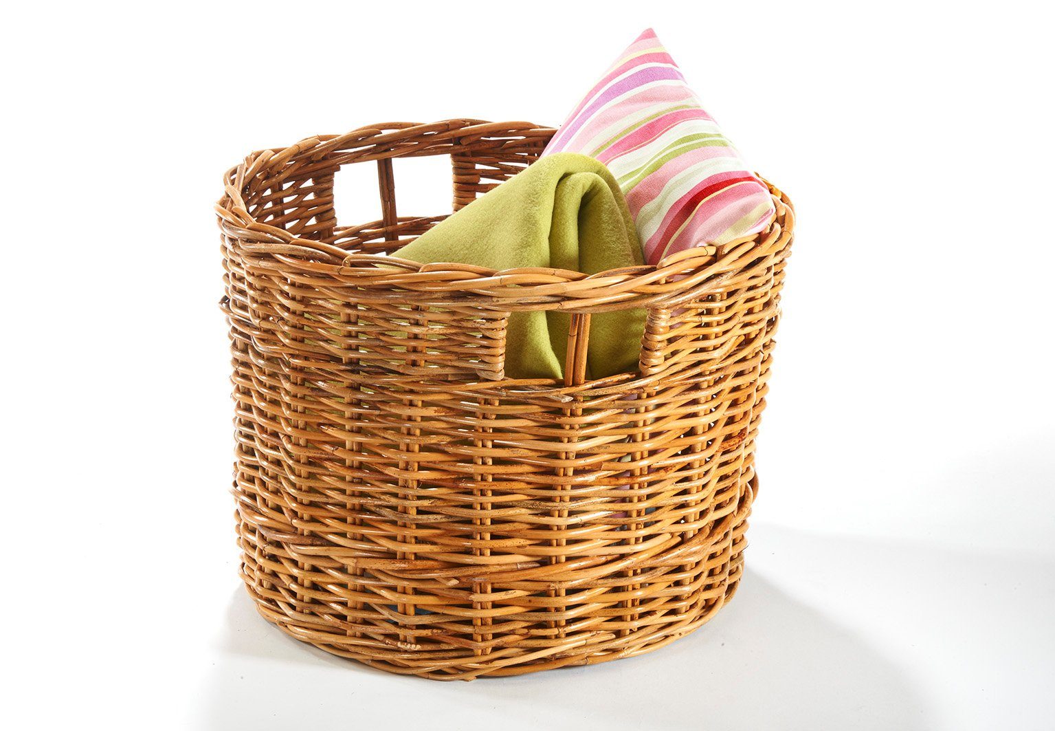 Kobolo Aufbewahrungskorb Rattankorb Regalkorb aus Rattan lacak rund (kein Set, 1 St., kein Set), Runder Korb mit Lochgriffen
