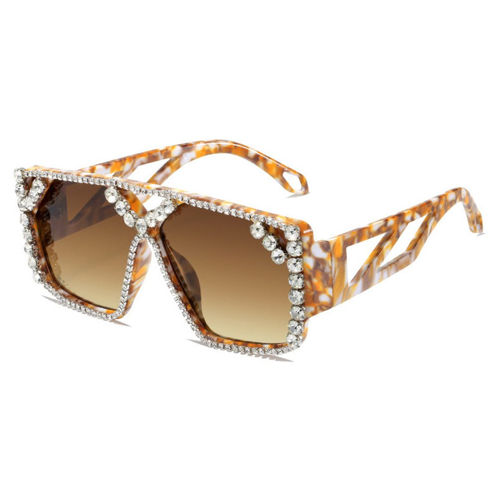 RefinedFlare Sonnenbrille Übergroße, quadratische Luxus-Strass-Mode-Farbverlaufsbrille Modische Brille für Maskeradepartys