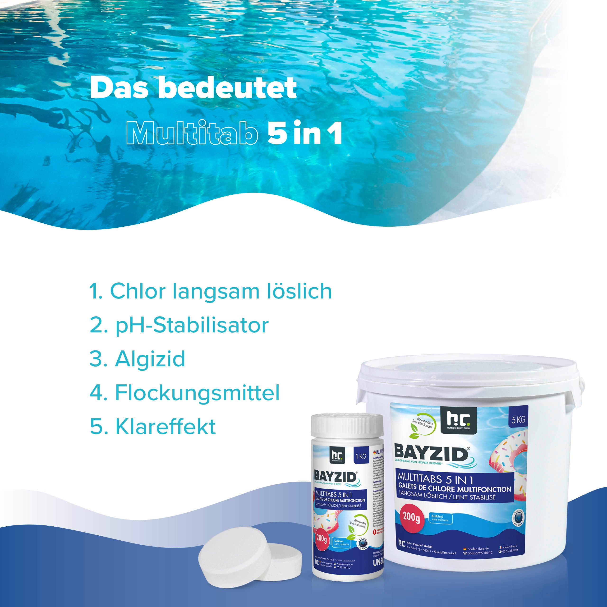 Höfer Chemie GmbH Poolpflege 5 kg BAYZID® Multitabs 200g 5in1 für Pools, Komplette Poolpflege in praktischen Langzeittabletten – Bild 5 von 5