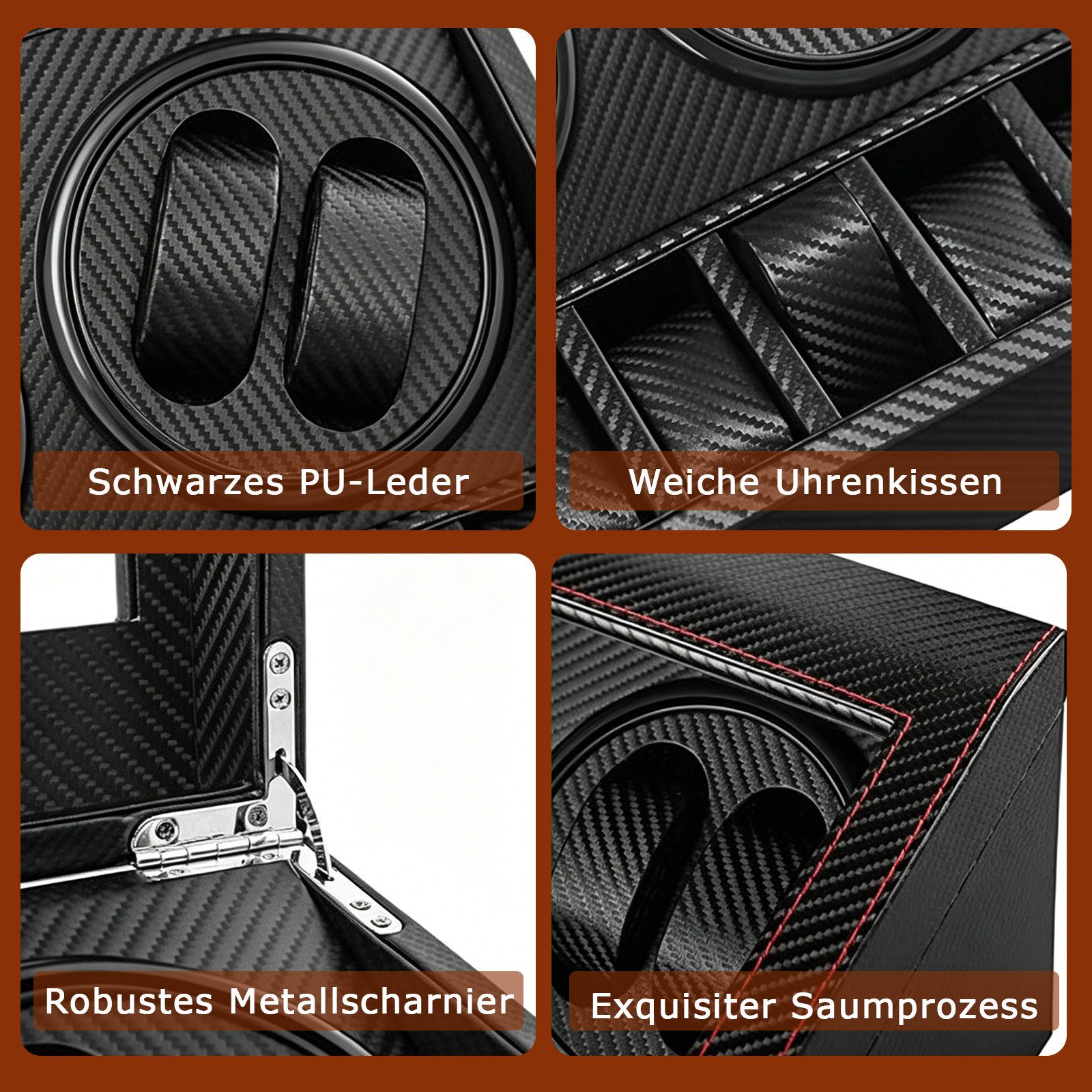 AKKEE Uhrenbeweger Automatische Uhrenbeweger Box, luxuriöser Uhrenbeweger, Uhrengehäuse mit leisem Mabuchi Motor, PU-Leder – Bild 5 von 5