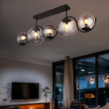 etc-shop Kugelleuchte, Leuchtmittel nicht inklusive, Deckenleuchte Wohnzimmerleuchte Deckenlampe Metall Glas 5-Flammig