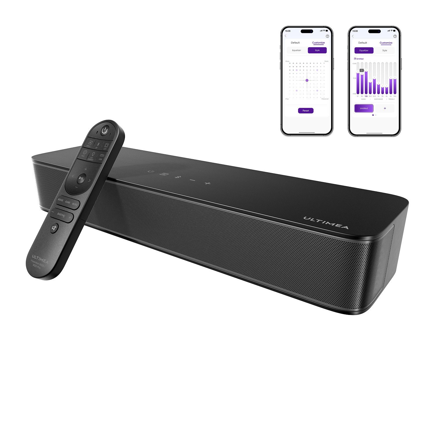 Ultimea Poseidon M20 Soundbar 2.1-Kanal (Bluetooth, 120 W, Mit integriertem Subwoofer, APP-Steuerung, All-in-One-PC-Lautsprecher)